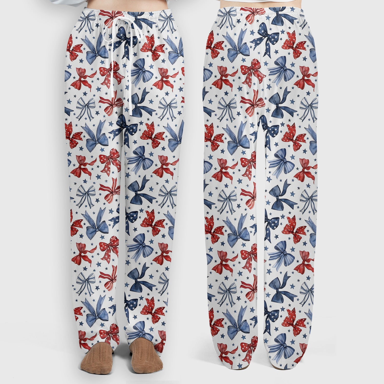 Patriotic Red Blue Ribbon Pattern Scrub Set, Scrub Pants and V Neck Top