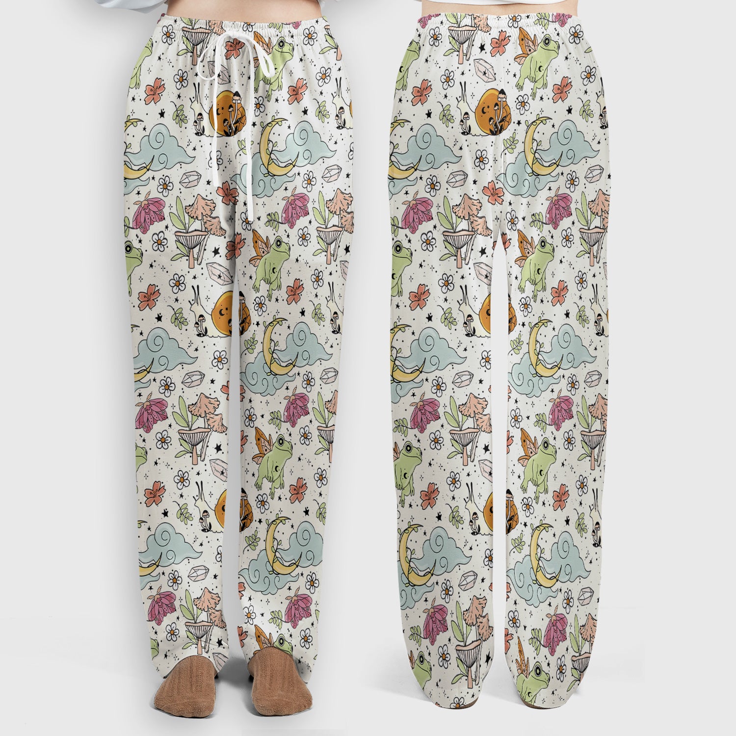 Whimsical Frog Moon Mushroom Pattern Scrub Set, Fantasy Nature Print, Breathable Med Uniform