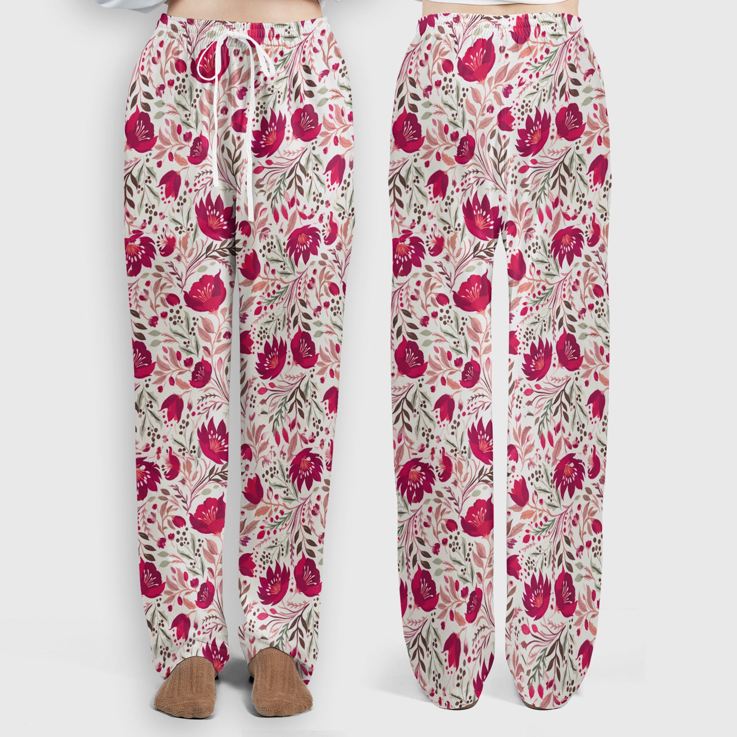 Elegant Floral Botanical Pattern Scrub Set, Women's Scrub Sets