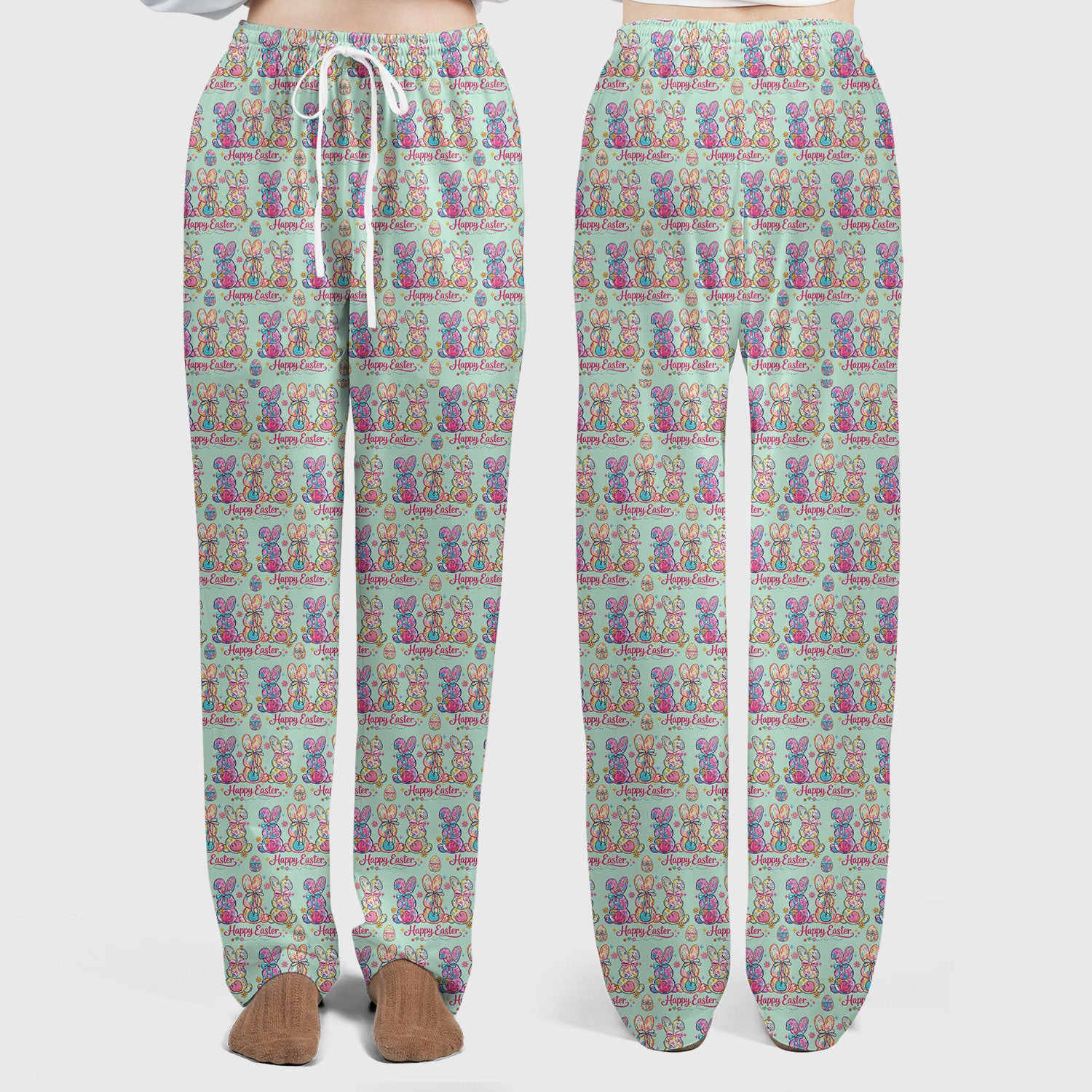Pink Happy Easter Bunny Pattern Scrub Set, Scrub Pants and V Neck Top