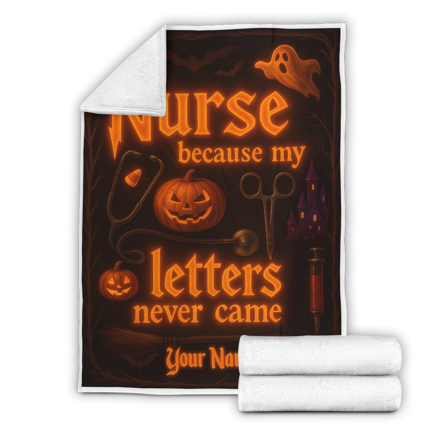 Personalized Halloween Nurse Throw Blanket - Spooky Nurse Life Design with Jack-o'-Lantern - Gift for Witchy RN, CNA, LPN