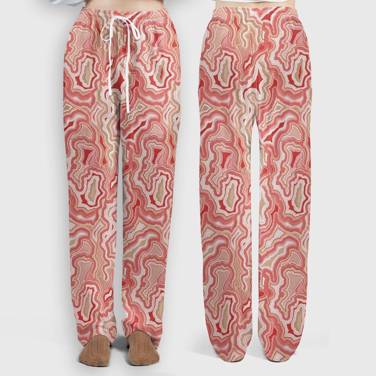 Pink Marble Swirl Abstract Pattern Scrub Set, Scrub Pants and V Neck Top