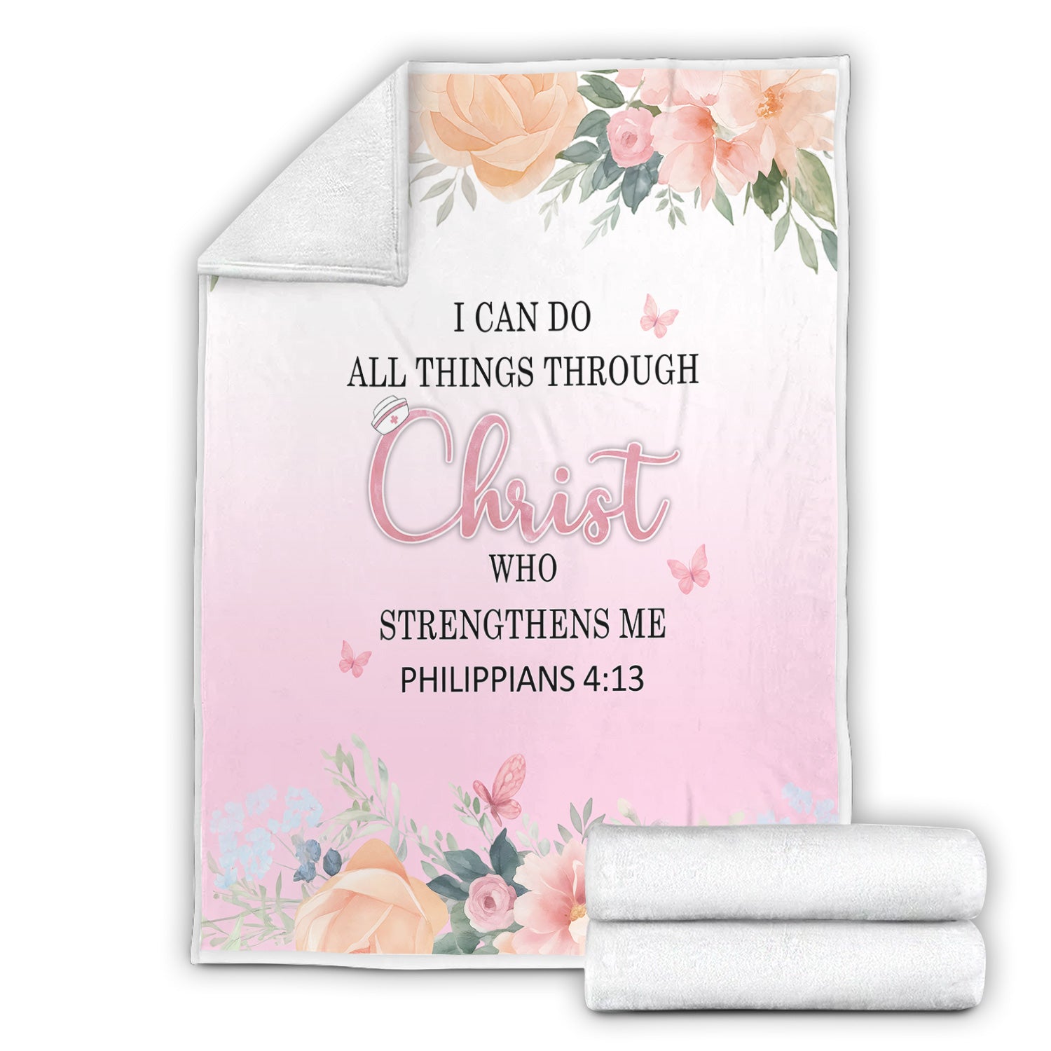 Faith-Based Nurse Blanket - All Things Through Christ Bible Verse - Gift for RN LPN CNA Healthcare Staff