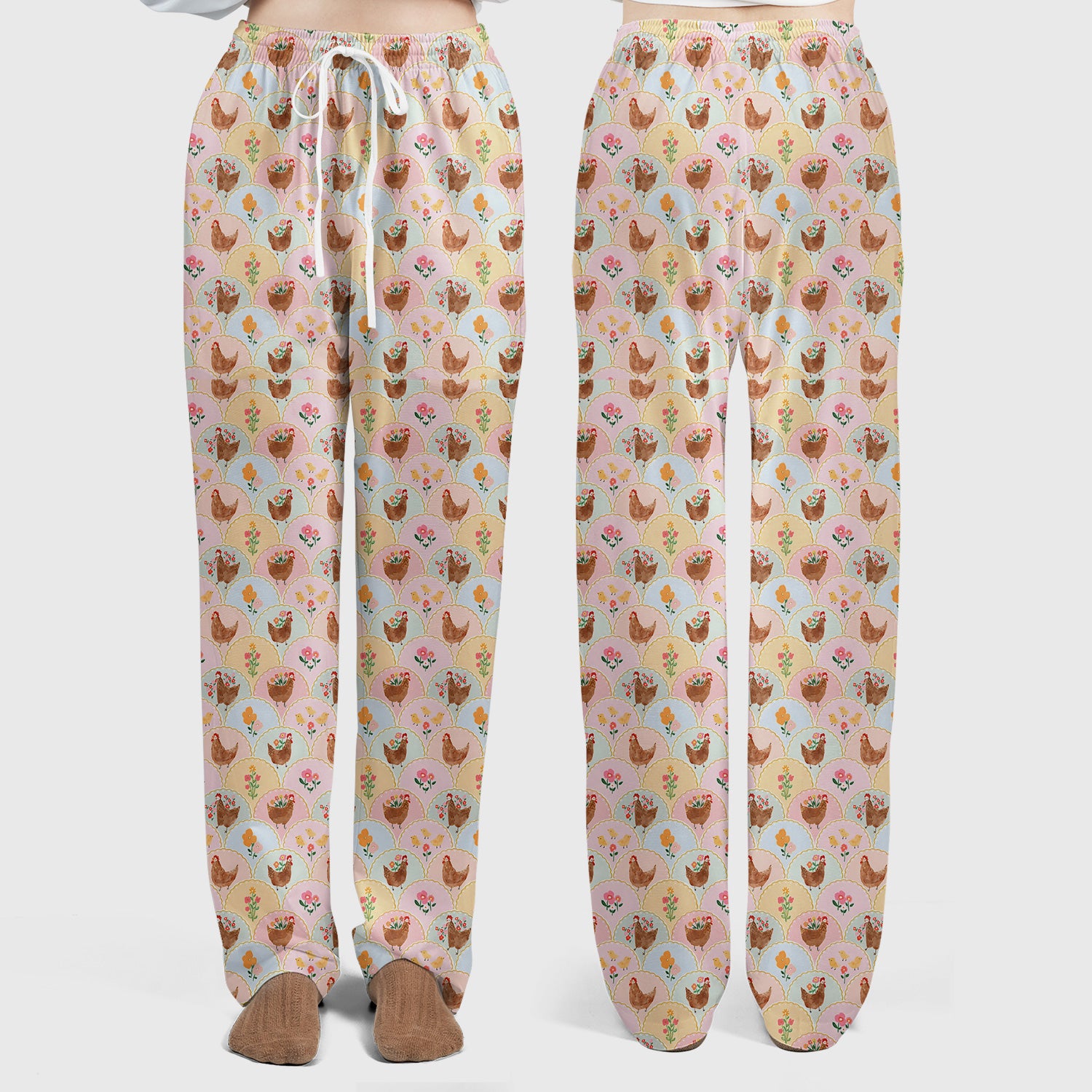 Pastel Chicken With Floral Scrub Set, Cute Chicken Nursing Uniform For Women