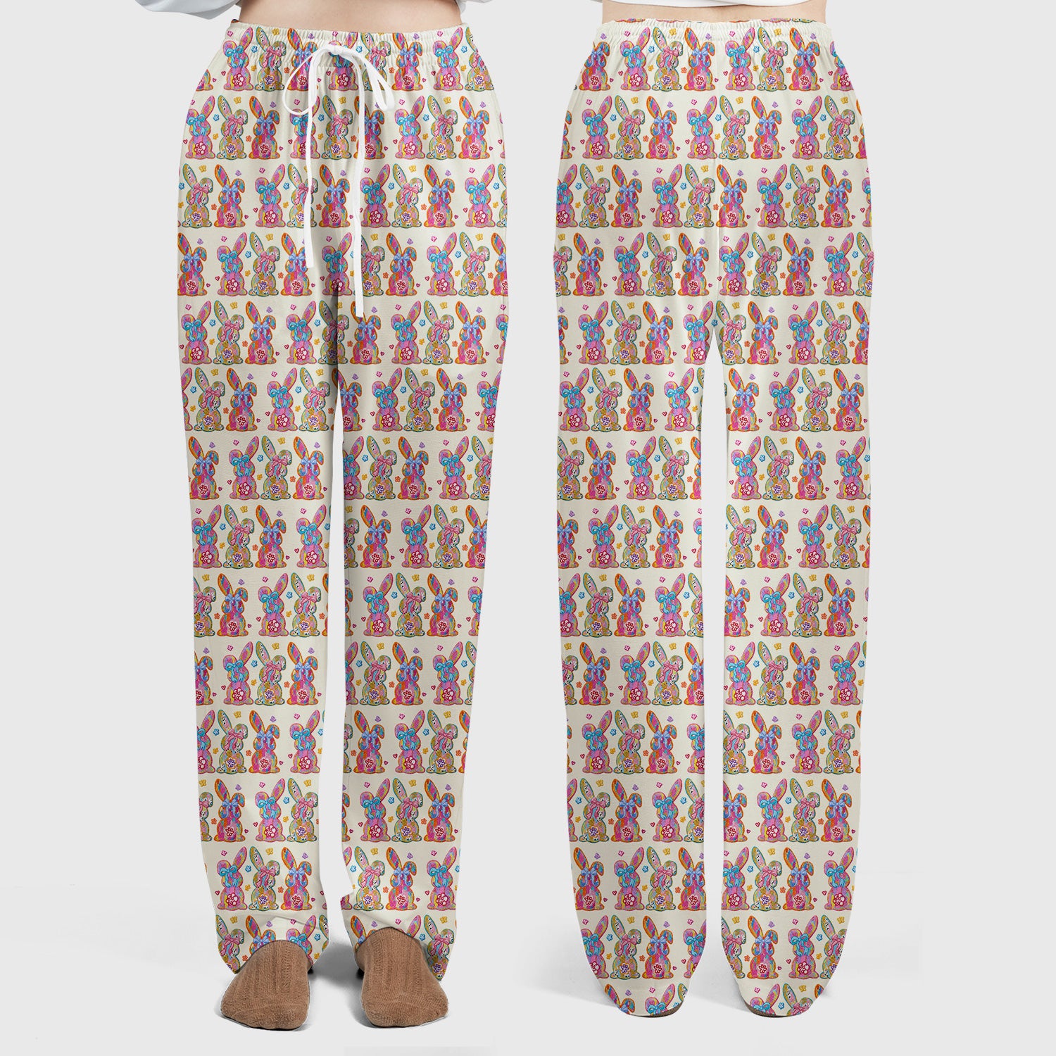 Cute Pastel Bunny Floral Pattern Scrub Set, Breathable Med Uniform