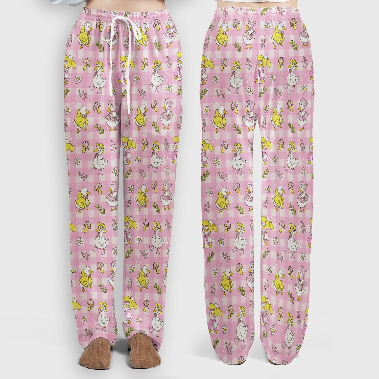 Spring Duckling Gingham Pattern Scrub Set, Scrub Pants and V Neck Top