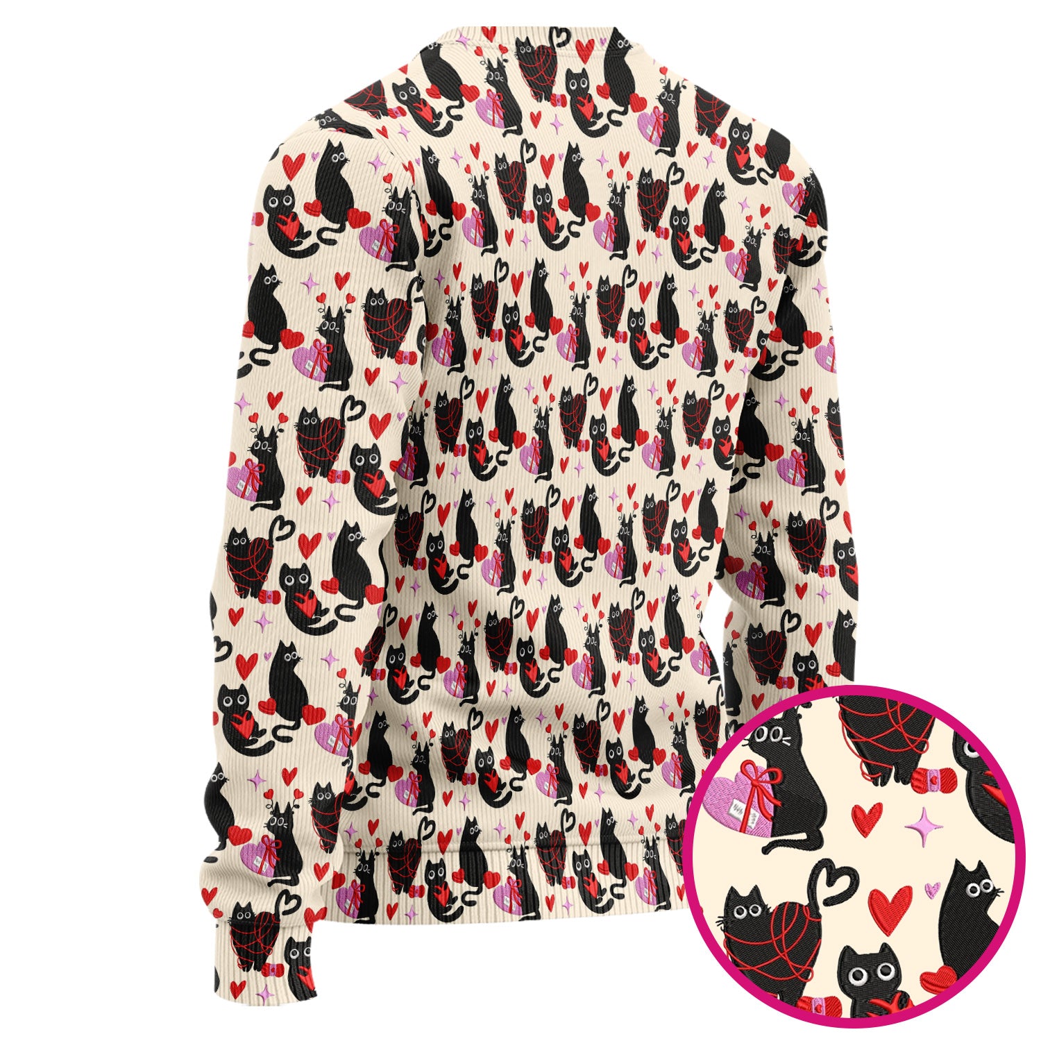 Valentine’s Day Scrub Set, Cute Black Cat With Heart Pattern Nurse Shirt, Breathable Fabrics Nursing Uniform