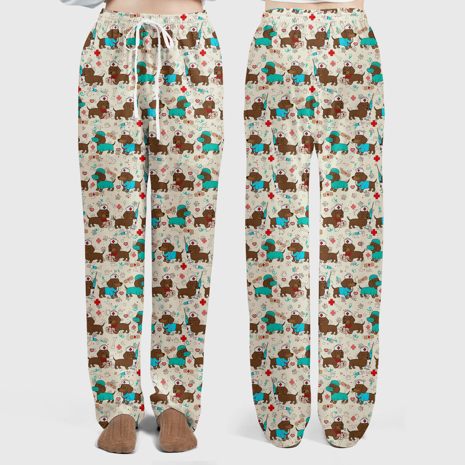 Cute Wiener Dog Dachshund Nurse Scrub Set, Funny Dachshund Dog Scrubs Shirt, Breathable Fabrics Nursing Uniform