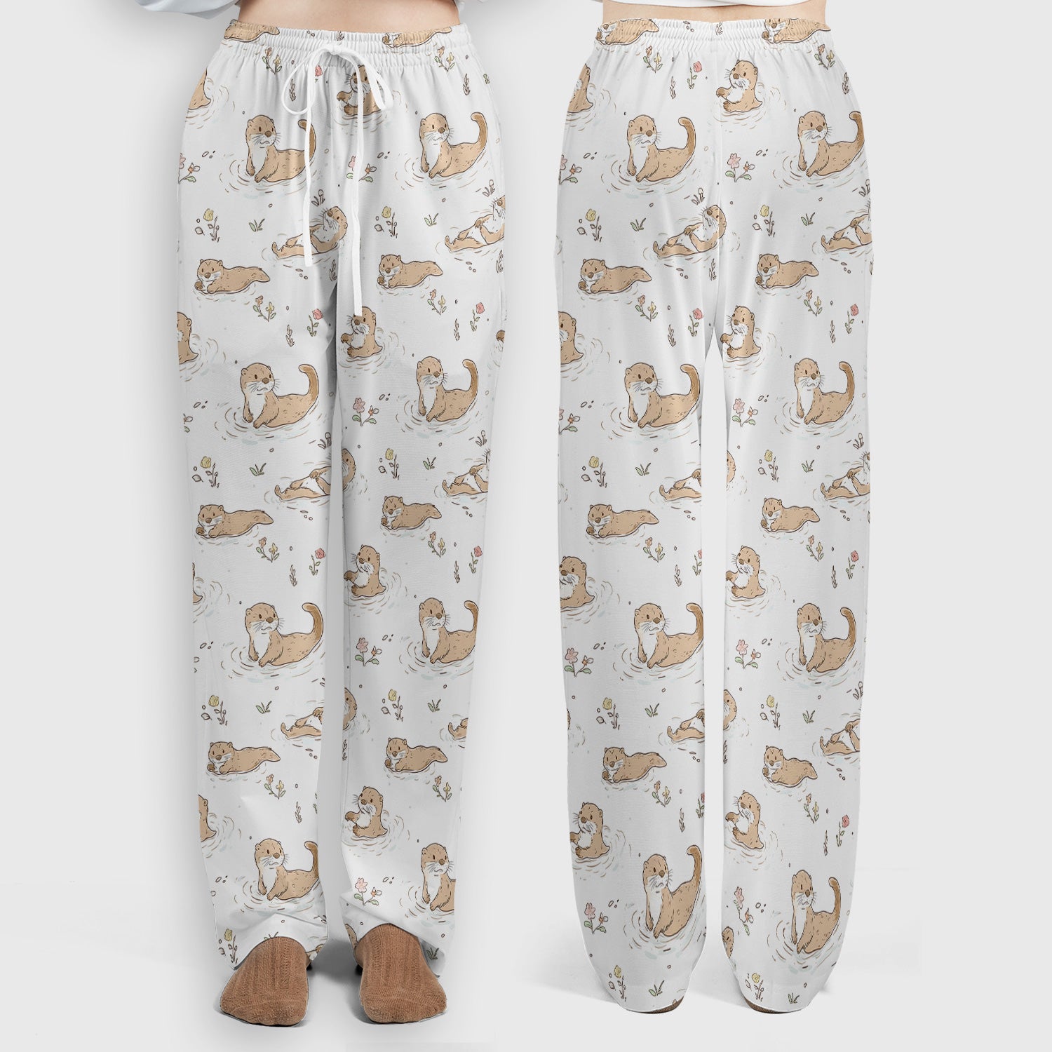 Otter Swimming Floating Water Pattern Scrub Set, Scrub Pants and V Neck Top
