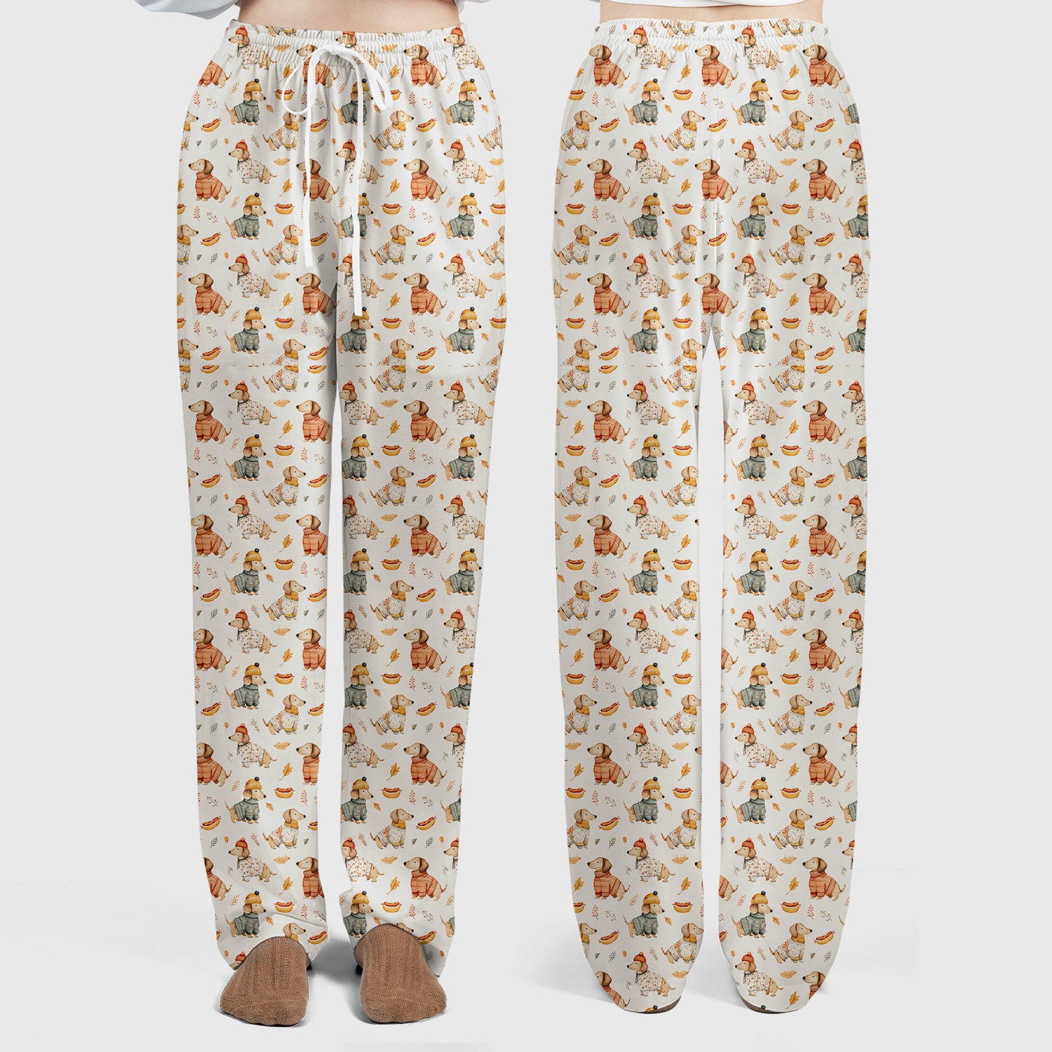 Autumn Dachshund Dog Sweater Print Scrub Set, Breathable Med Uniform