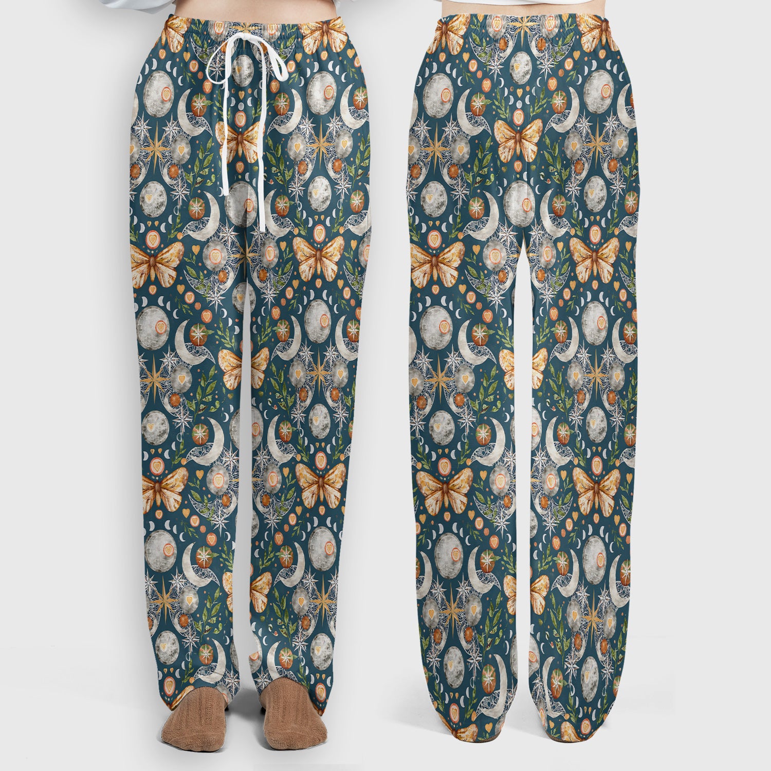 Celestial Butterfly Moonlight Pattern Scrub Set, Scrub Pants and V Neck Top