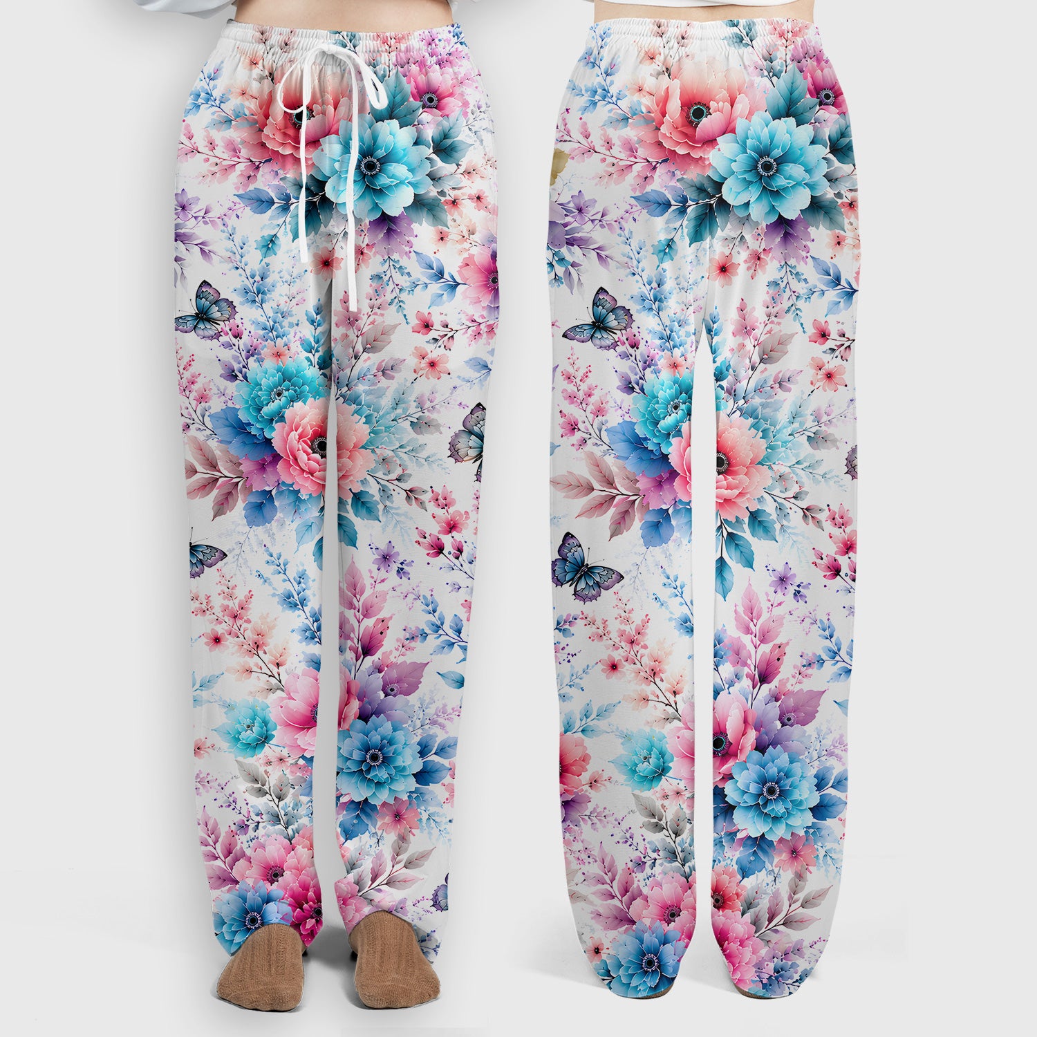 Inspirational Faith Floral Butterfly Pattern Scrub Set, Scrub Pants and V Neck Top
