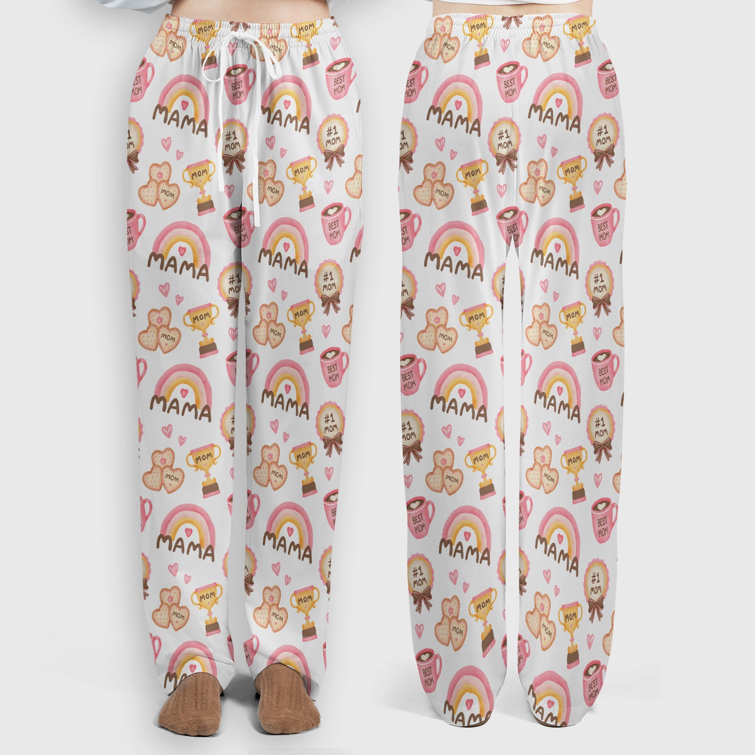 Sweet Nurse Mama Rainbow Trophy Heart Pattern Scrub Set, Scrub Pants and V Neck Top