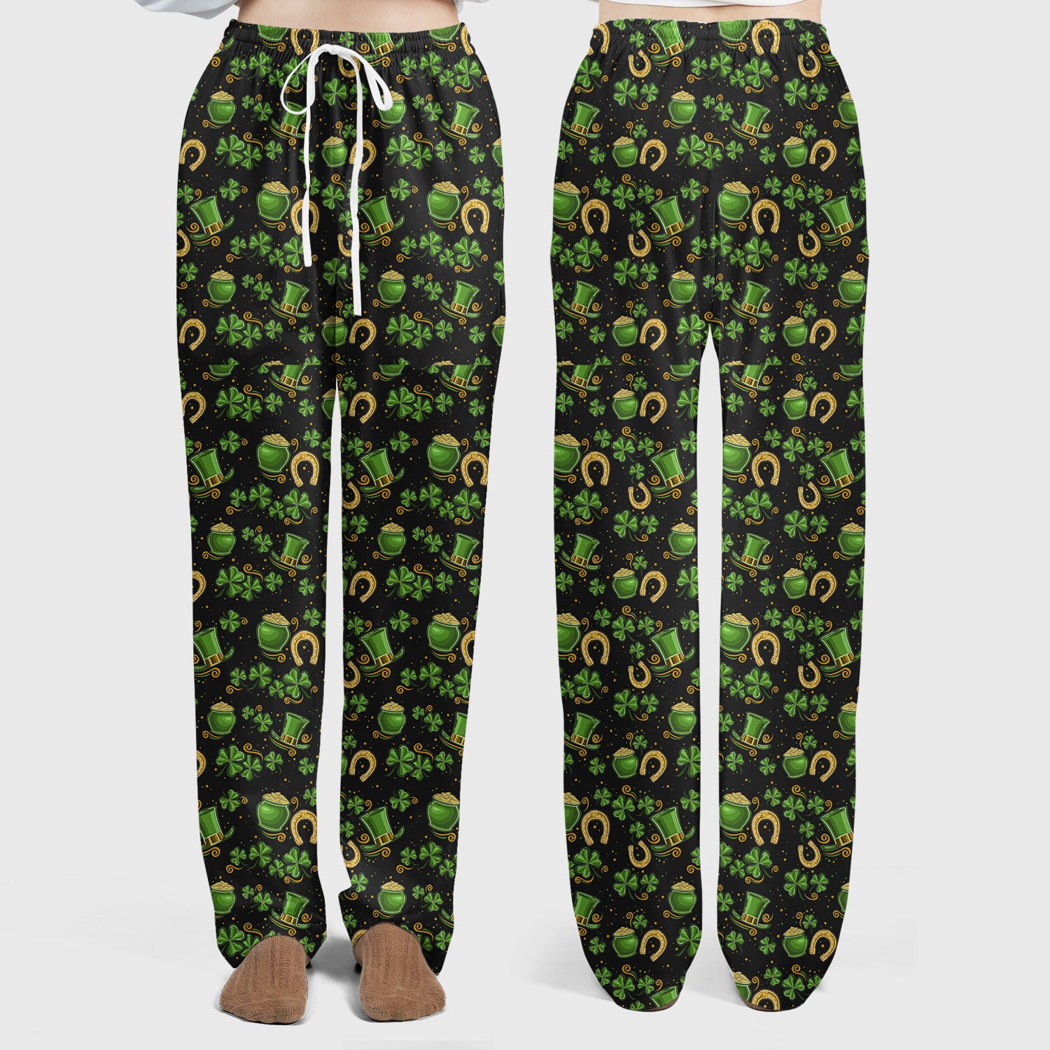 St. Patrick Shamrock Print Scrub Set, Scrub Pants and V Neck Top