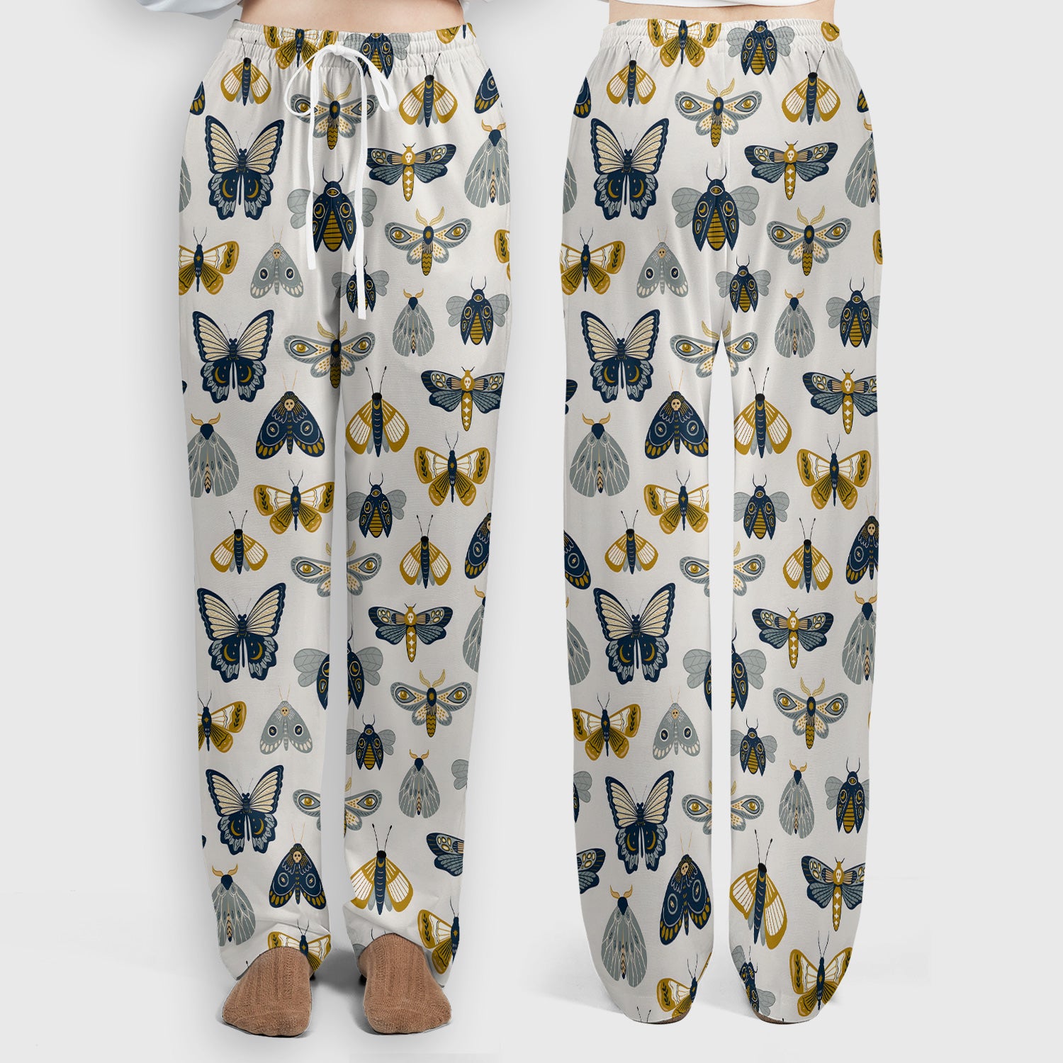 Cute Butterfly Moth Insect Pattern Scrub Set, Scrub Pants and V Neck Top