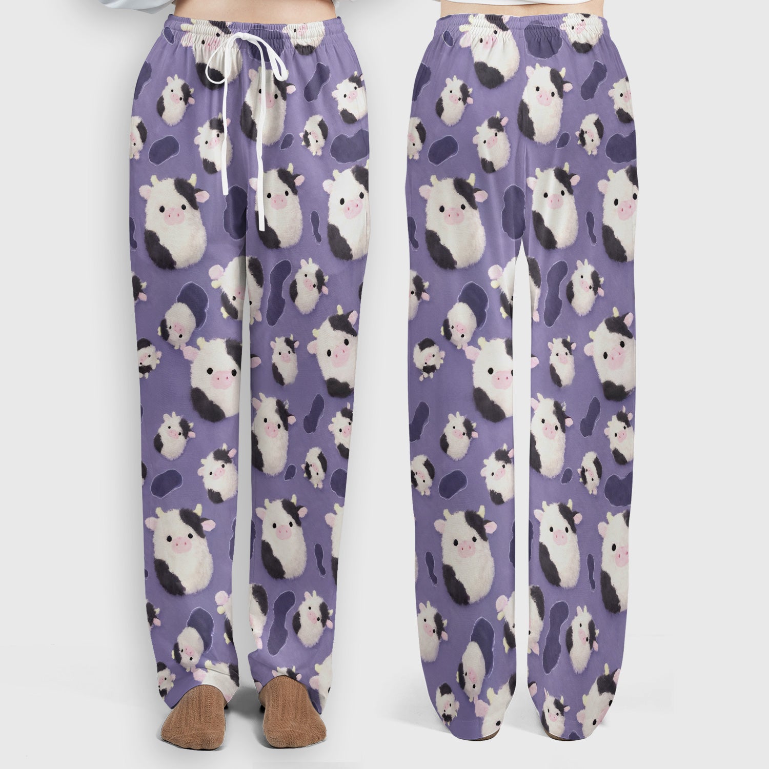 Cute Cartoon Pig Pattern Scrubs Sets, Scrub Pants and V Neck Top