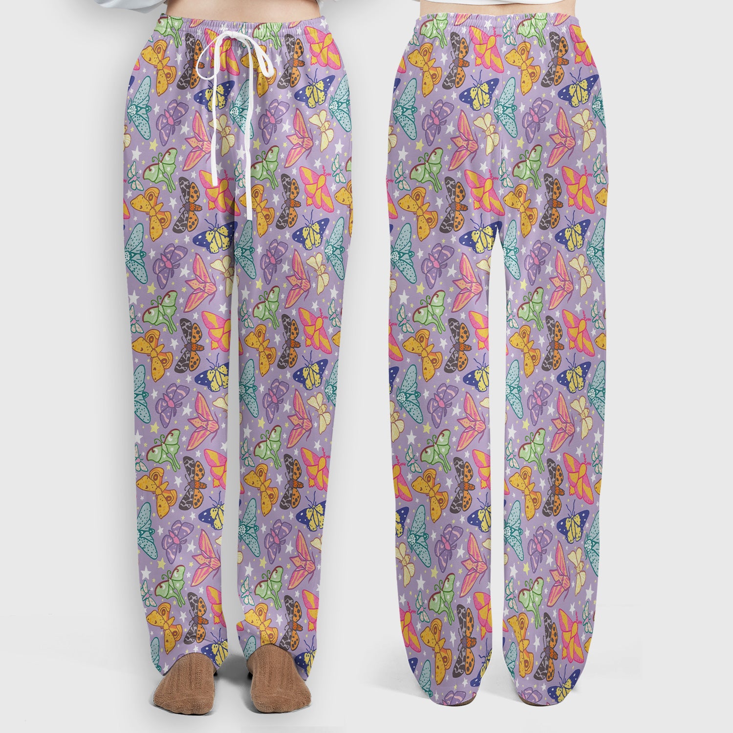 Colorful Butterfly Moth Pattern Scrub Set, Scrub Pants and V Neck Top