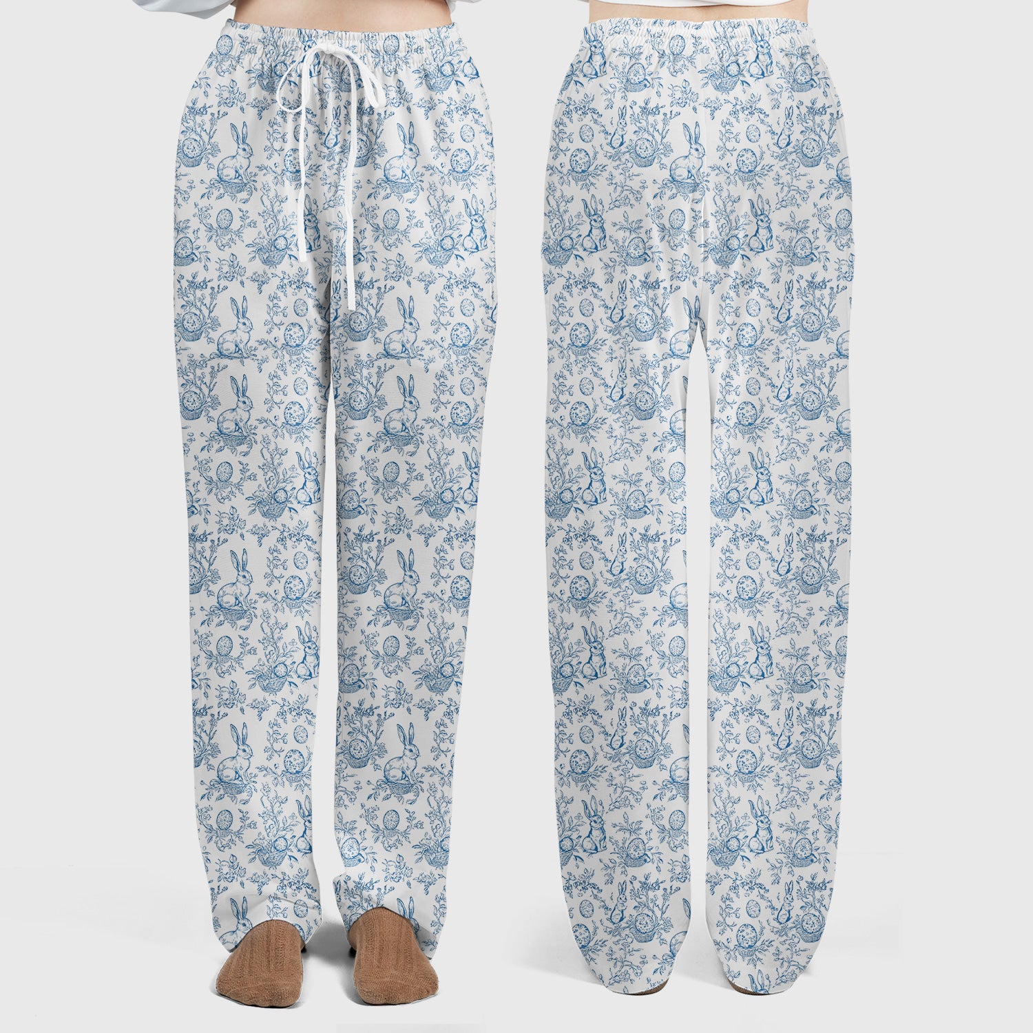 Easter Bunny Floral Egg Toile Pattern Design Print Set, Women's Scrub Sets