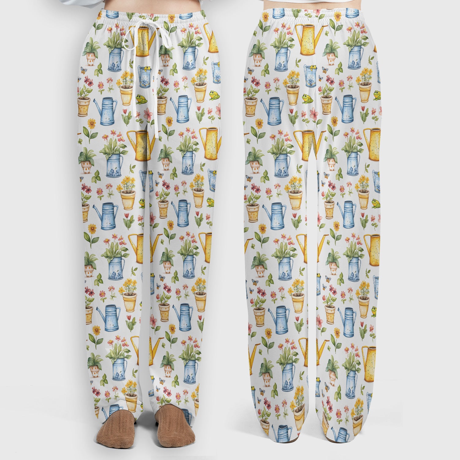 Watering Can and Flower Pot Garden Scrub Set, Scrub Pants and V Neck Top