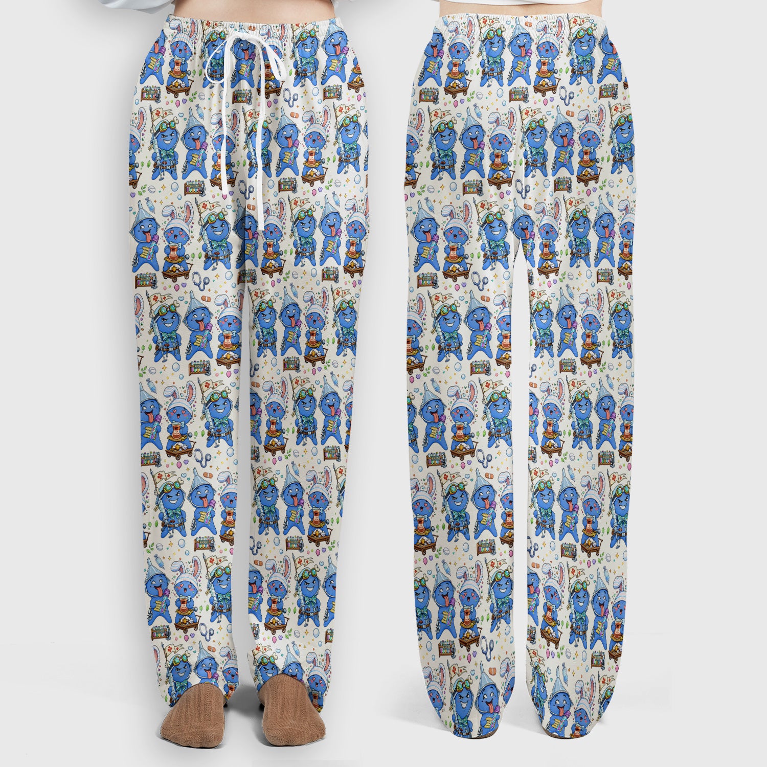 Cute Glove Doll Hospital Medical Cartoon Nurse Pattern Scrub Set, Women's Scrub Sets