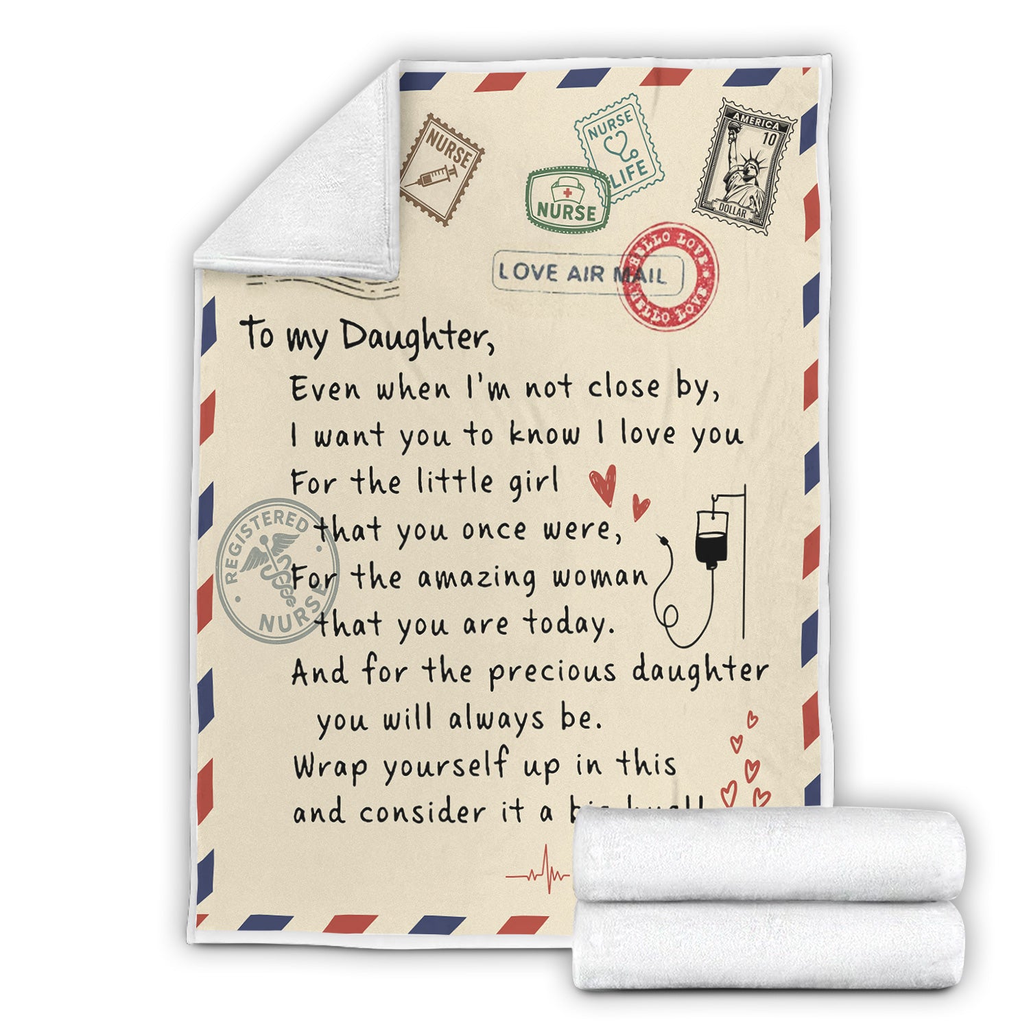 Personalized Nurse Letter Blanket for Daughter - Mom to Daughter Nurse Throw - Emotional Gift for RN CNA LPN Healthcare Workers
