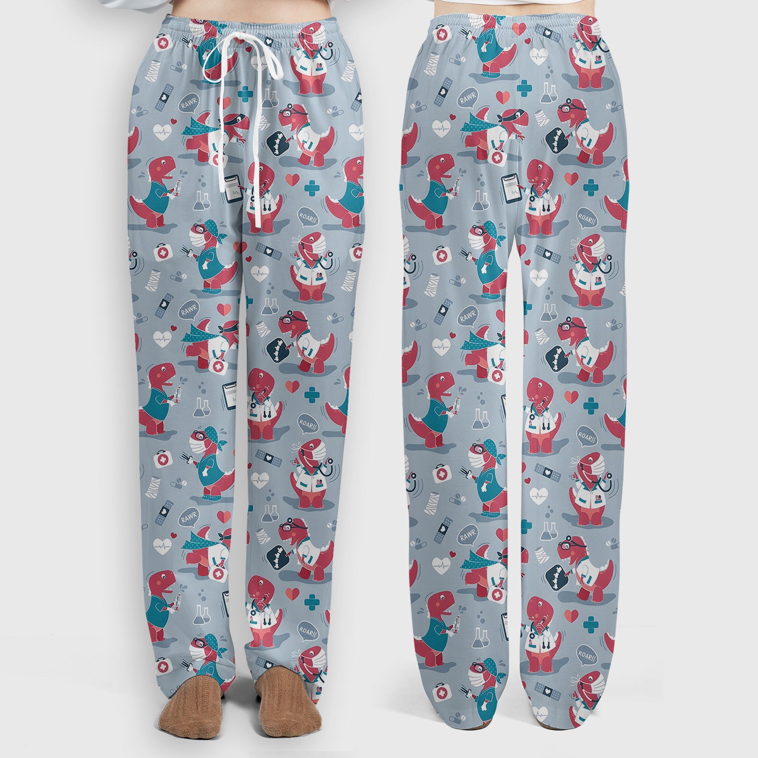 Cute Dinosaur Doctor Medical Pattern Scrub Set, Women's Scrub Sets