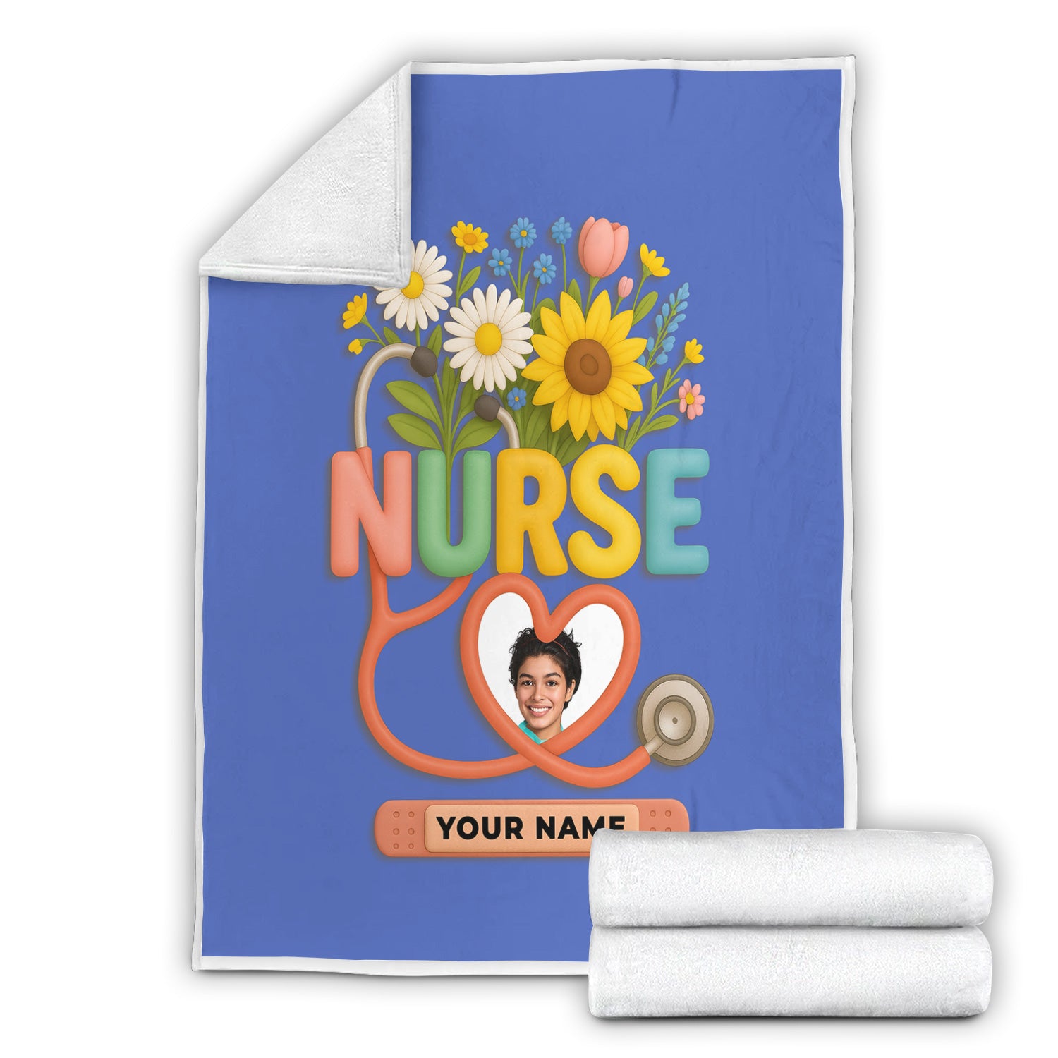 Personalized Nurse Floral Graduation Blanket - Custom Photo & Name with Stethoscope for RN LPN CNA Gift - Multiple Color Options Available Keepsake