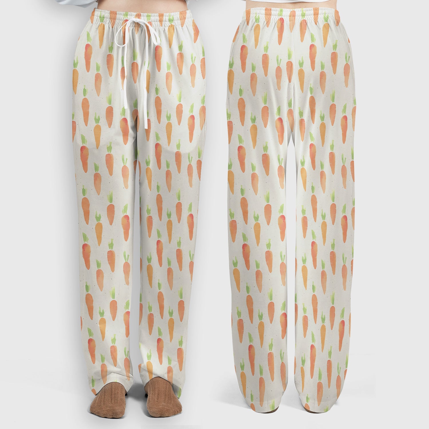 Simple Carrot Cute Pattern Scrub Sets, Scrub Pants and V Neck Top
