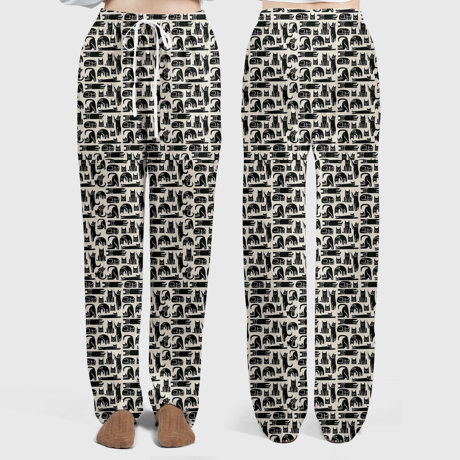 Cute Funny Cat Poses Print Scrub Sets, Scrub Pants and V Neck Top