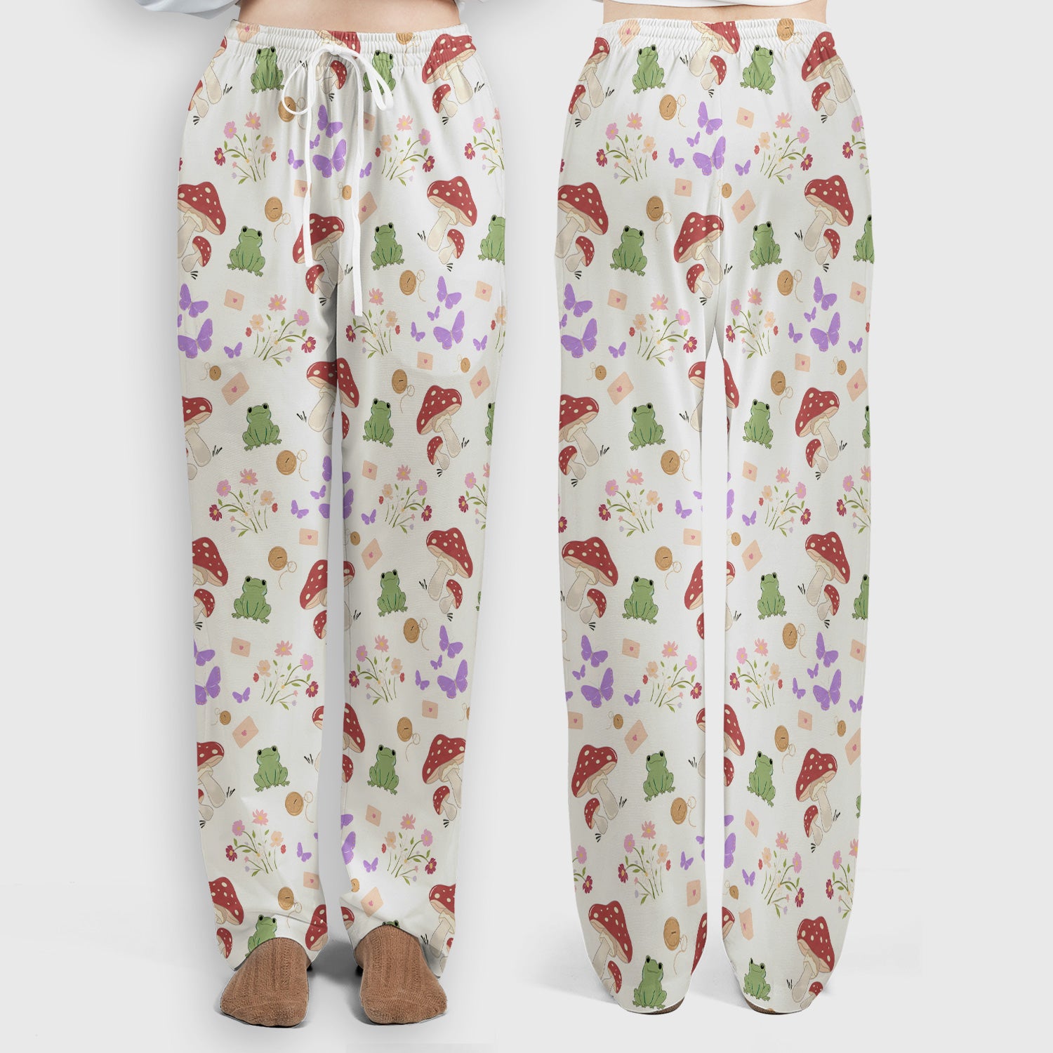Adorable Nurse Frog and Mushroom Garden Print Scrub Set, Scrub Pants and V Neck Top