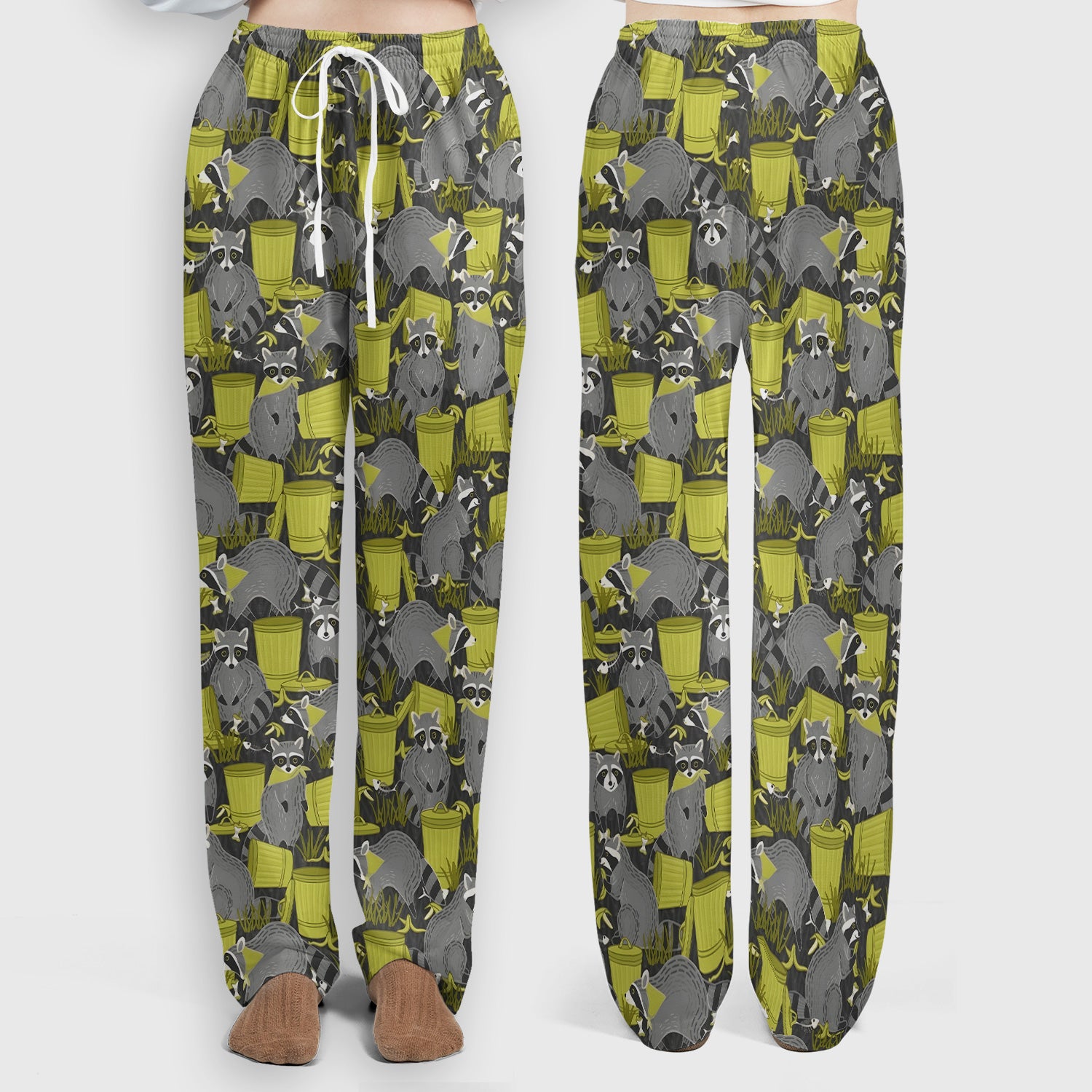 Cute Raccoon Trash Panda Pattern Scrub Set, Scrub Pants and V Neck Top