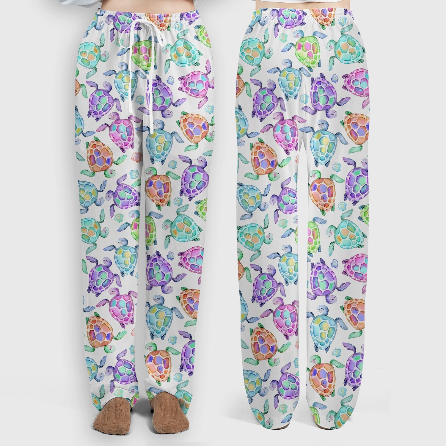 Colorful Sea Turtle Shell Pattern Scrub Set, Scrub Pants and V Neck Top
