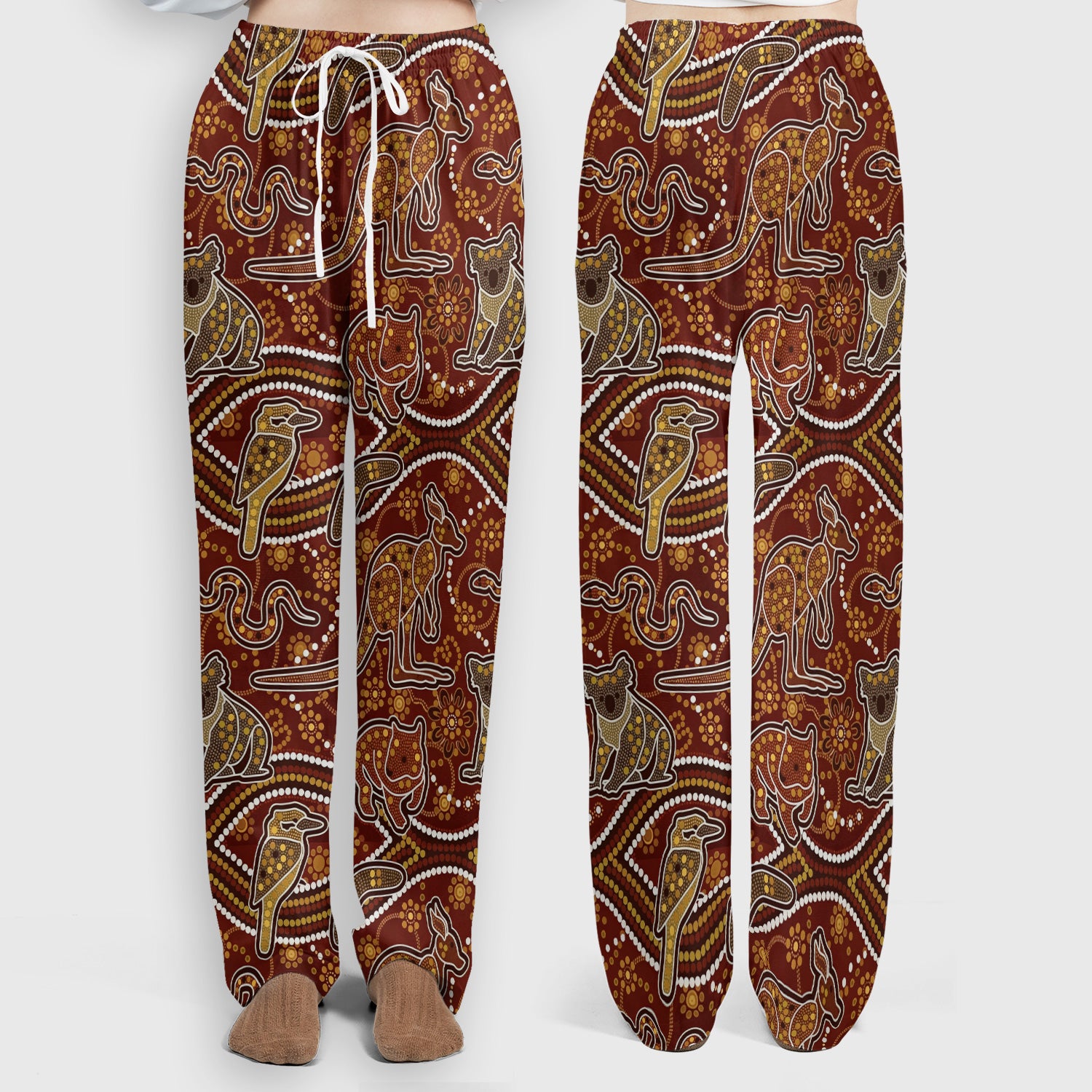 Australian Kangaroo Koala Aboriginal Art Pattern Scrub Sets, Scrub Pants and V Neck Top