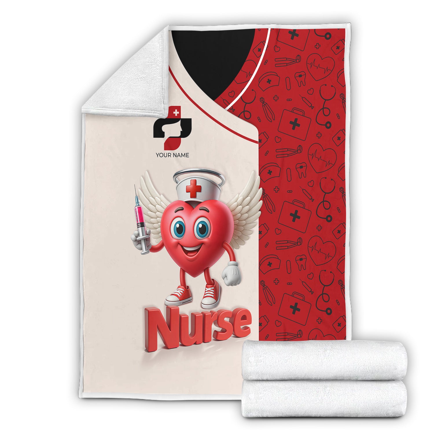 Personalized Funny Nurse Blanket with Winged Heart Cartoon - Cute Syringe Design for Healthcare Workers - Custom RN LPN CNA Gift