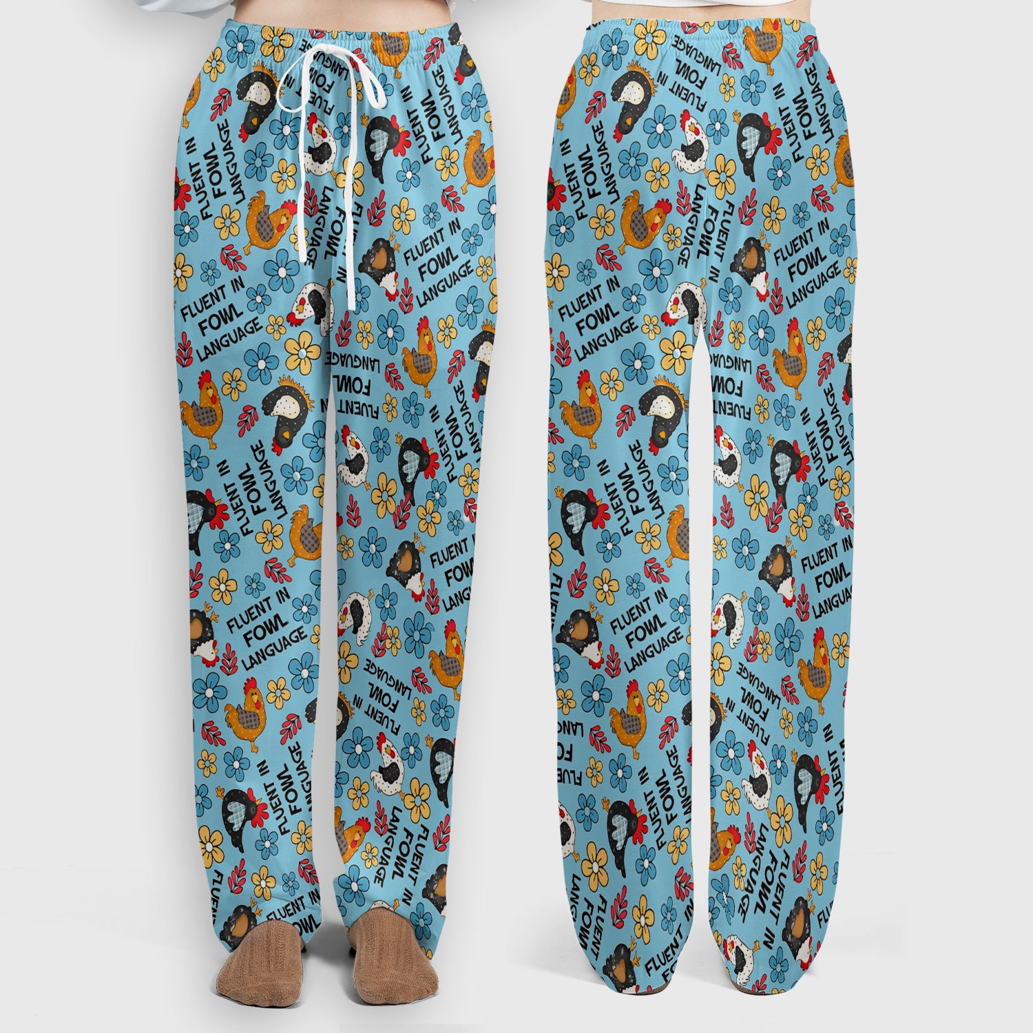 Funny Chicken Fluent in Fowl Language Pattern Scrub Set, Scrub Pants and V Neck Top