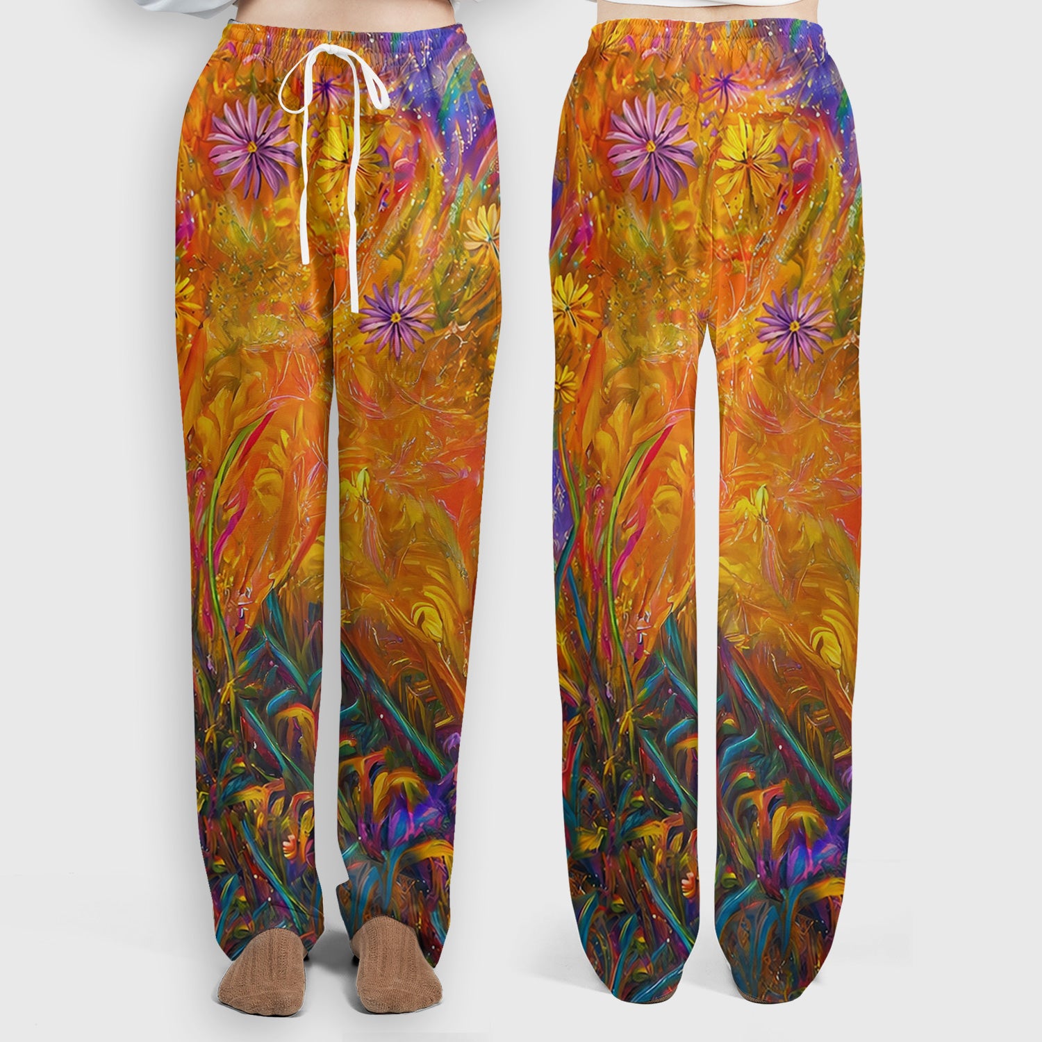 Cute Whimsical Mouse Dandelion Pattern Scrub Set, Scrub Pants and V Neck Top