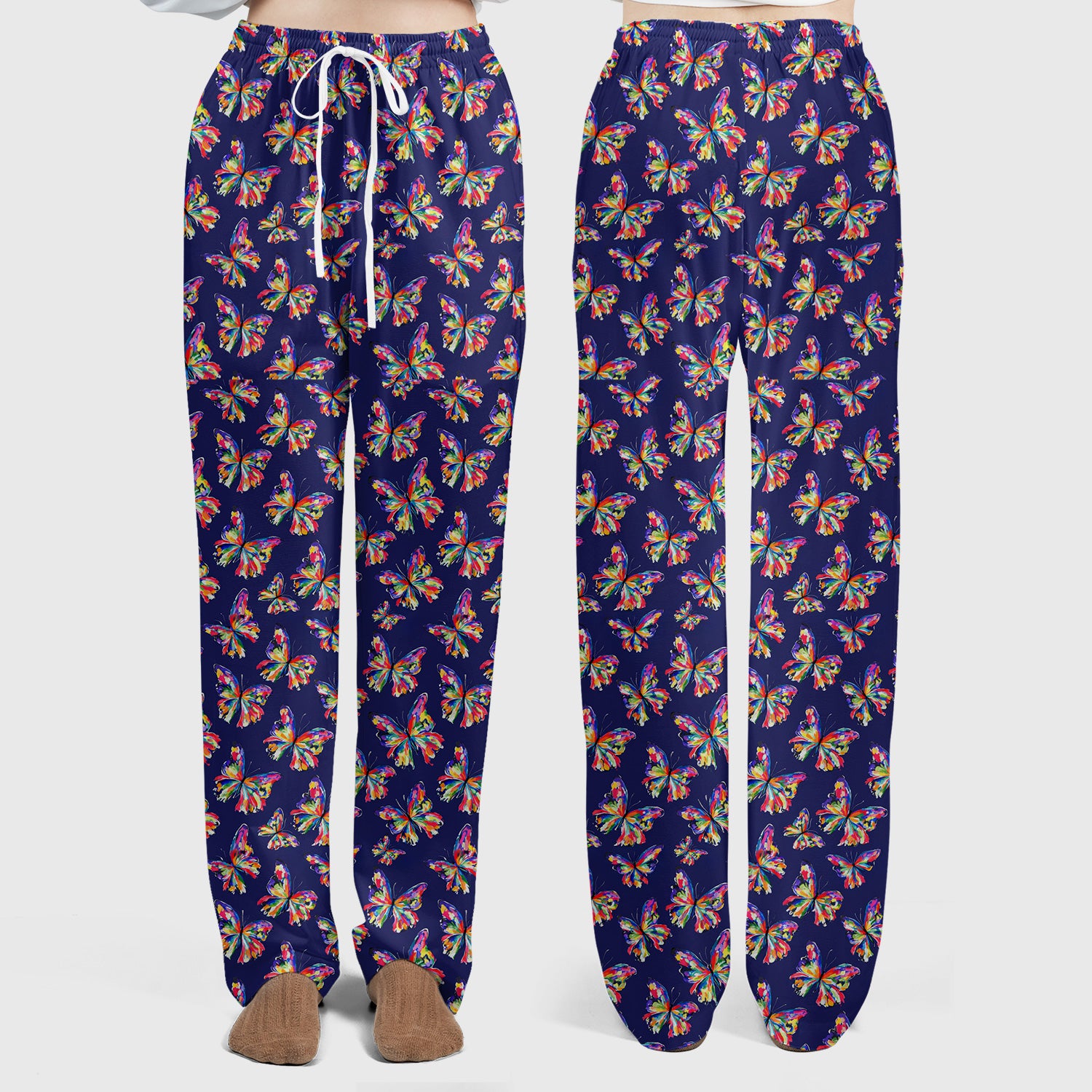 Vibrant Rainbow Butterfly Pattern Scrub Set, Scrub Pants and V Neck Top