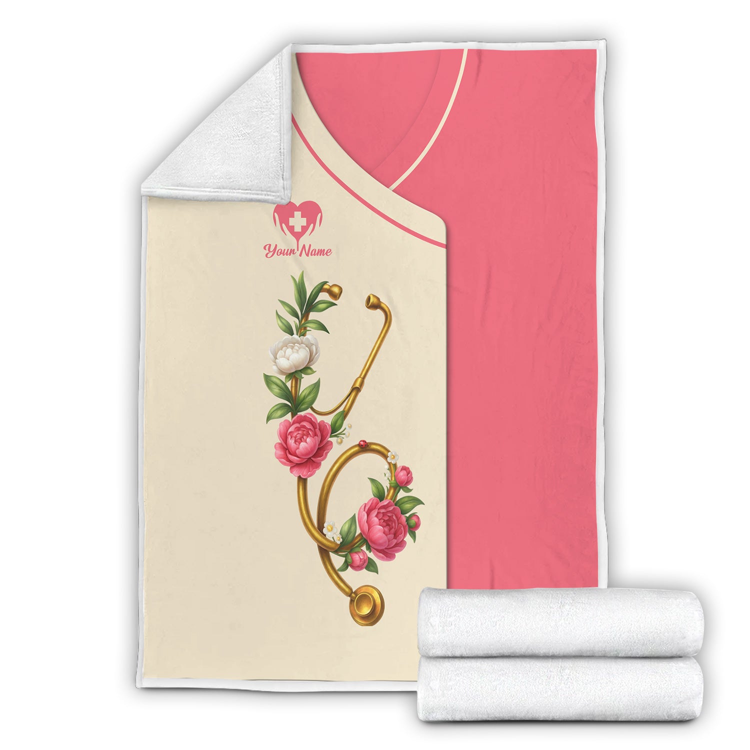 Custom Floral Blanket for Nurses - Peonies Flower and Stethoscope Design - Medical Gift for RN, LPN, CNA