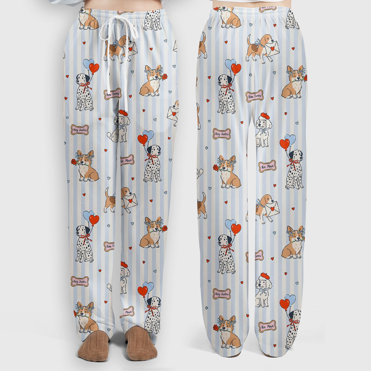 Valentine Puppy Heart Pattern Scrub Set, Scrub Pants and V Neck Top