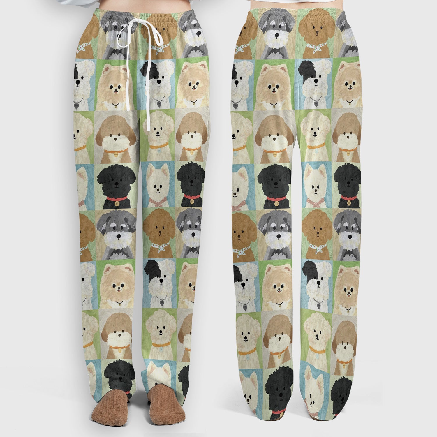 Adorable Different Dog Breeds Pattern Scrubs Sets, Scrub Pants and V Neck Top