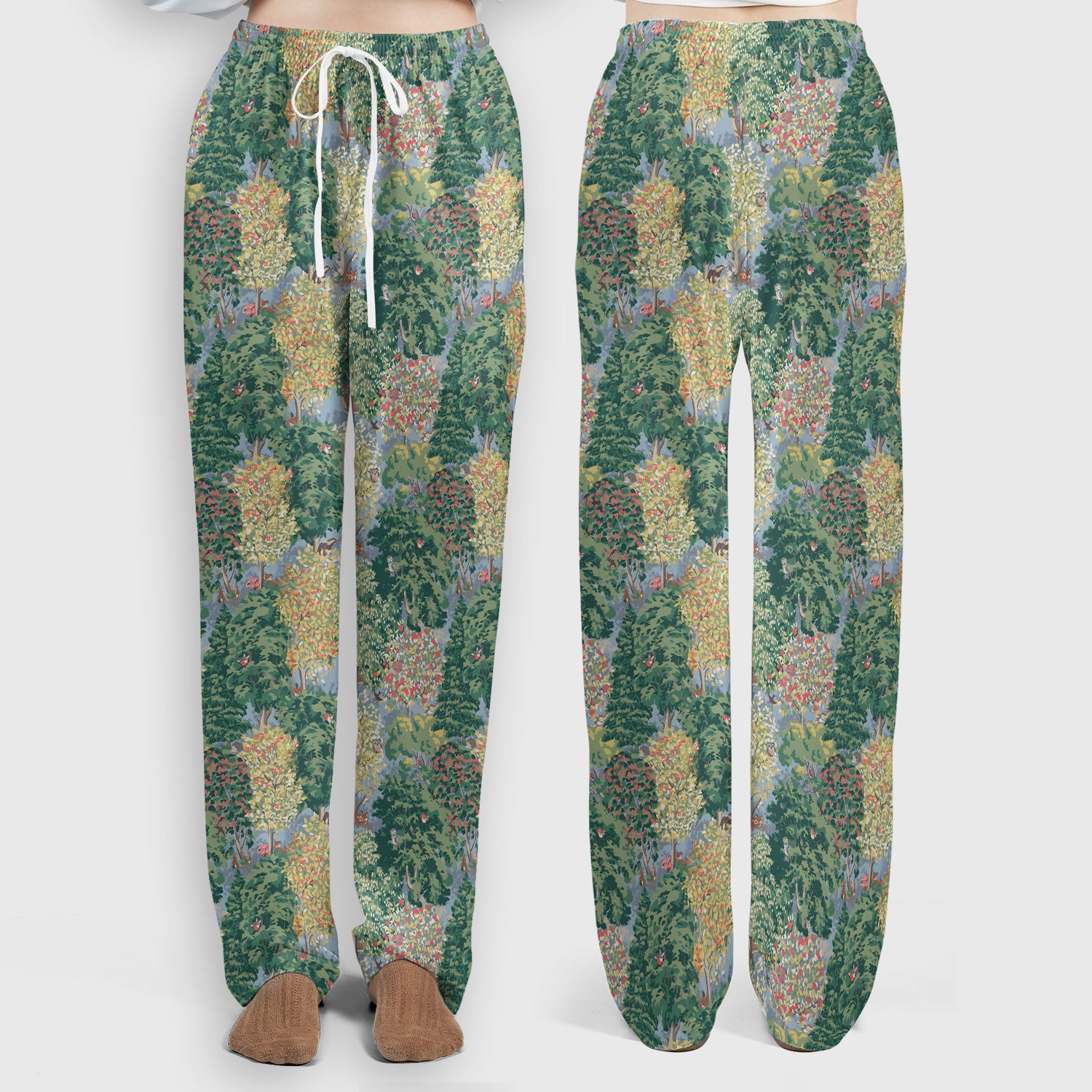 Forest Landscape Pattern Scrub Set, Scrub Pants and V Neck Top