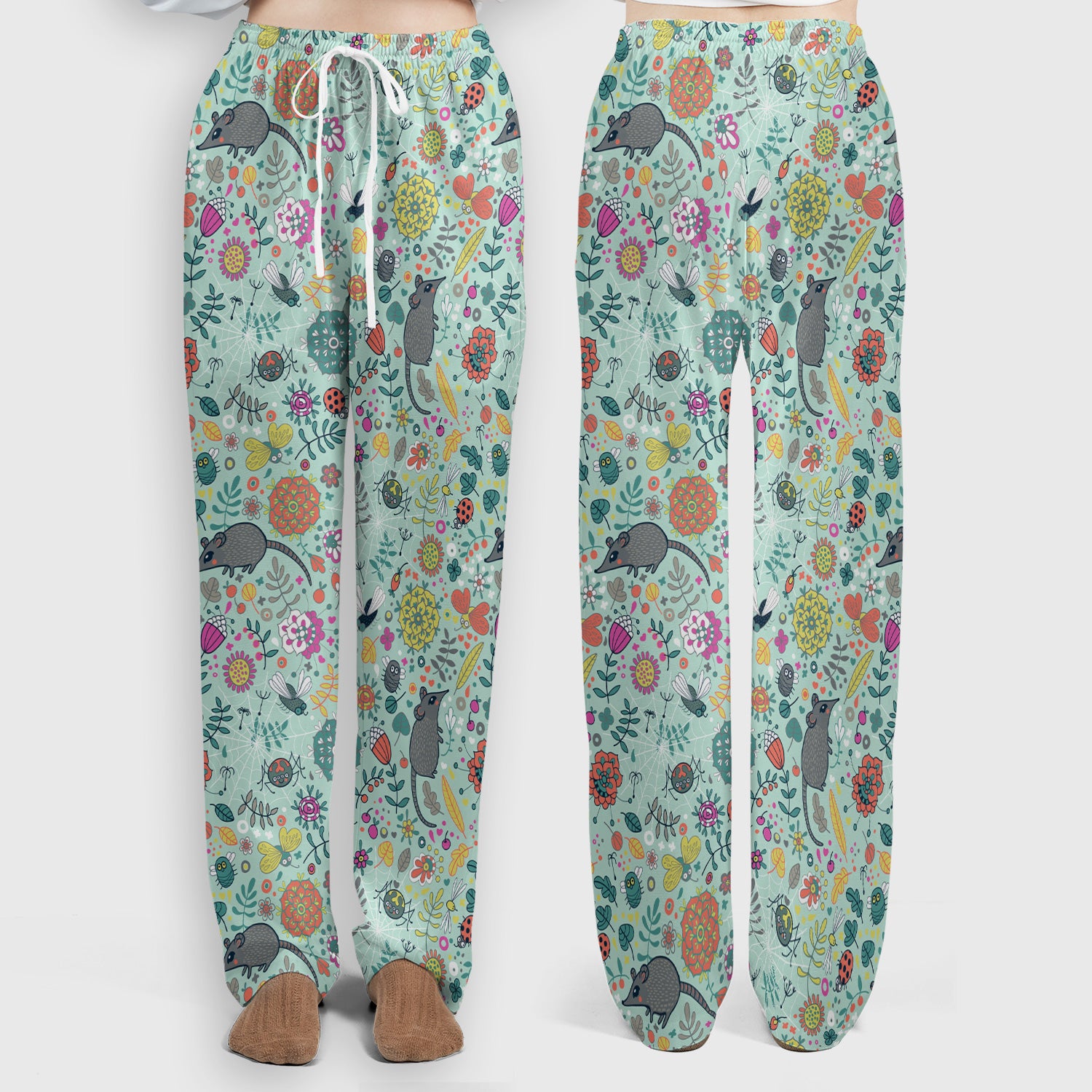 Woodland Mouse Floral Pattern Scrub Set, Breathable Med Uniform