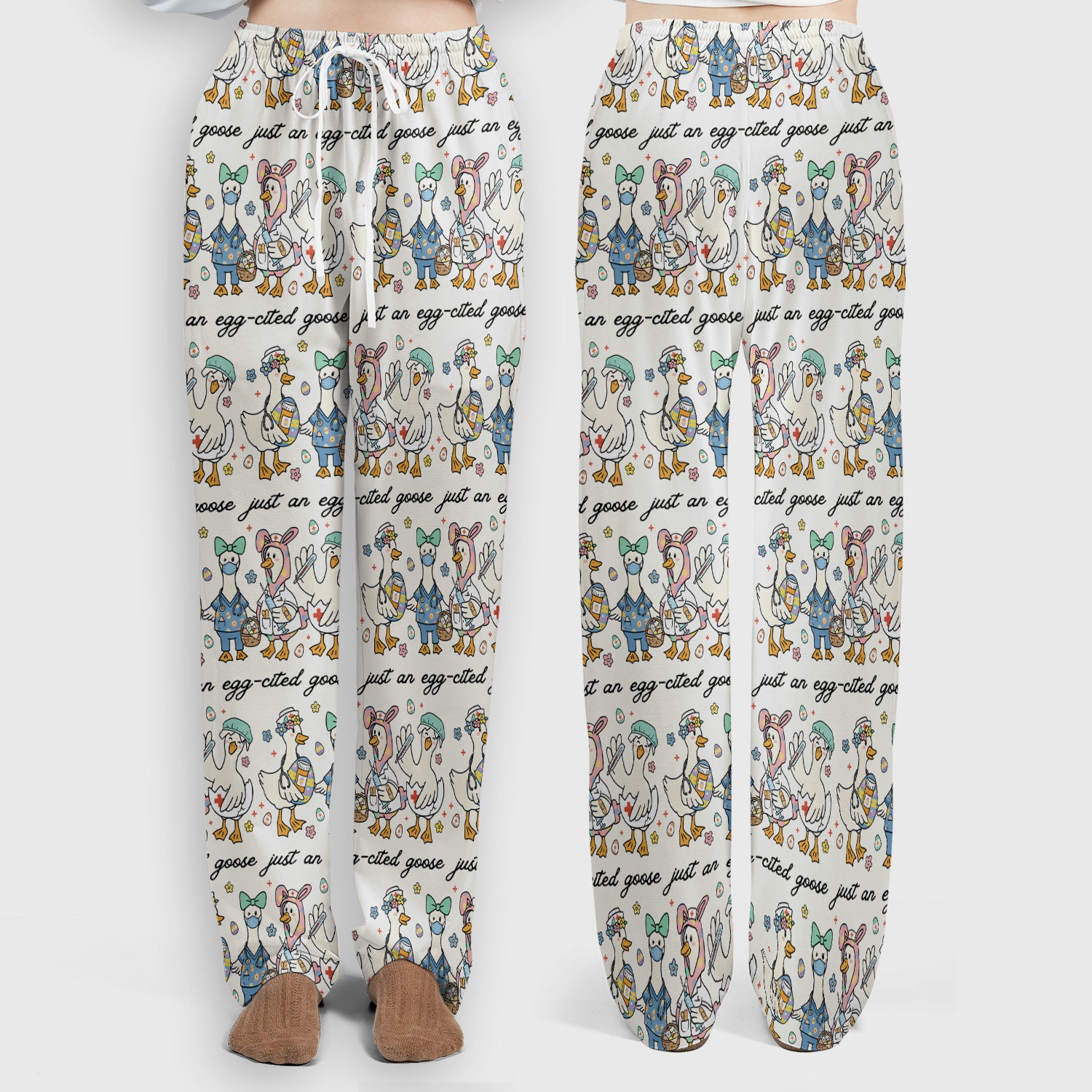 Funny Easter Nurse Goose Pattern Scrub Set, Scrub Pants and V Neck Top