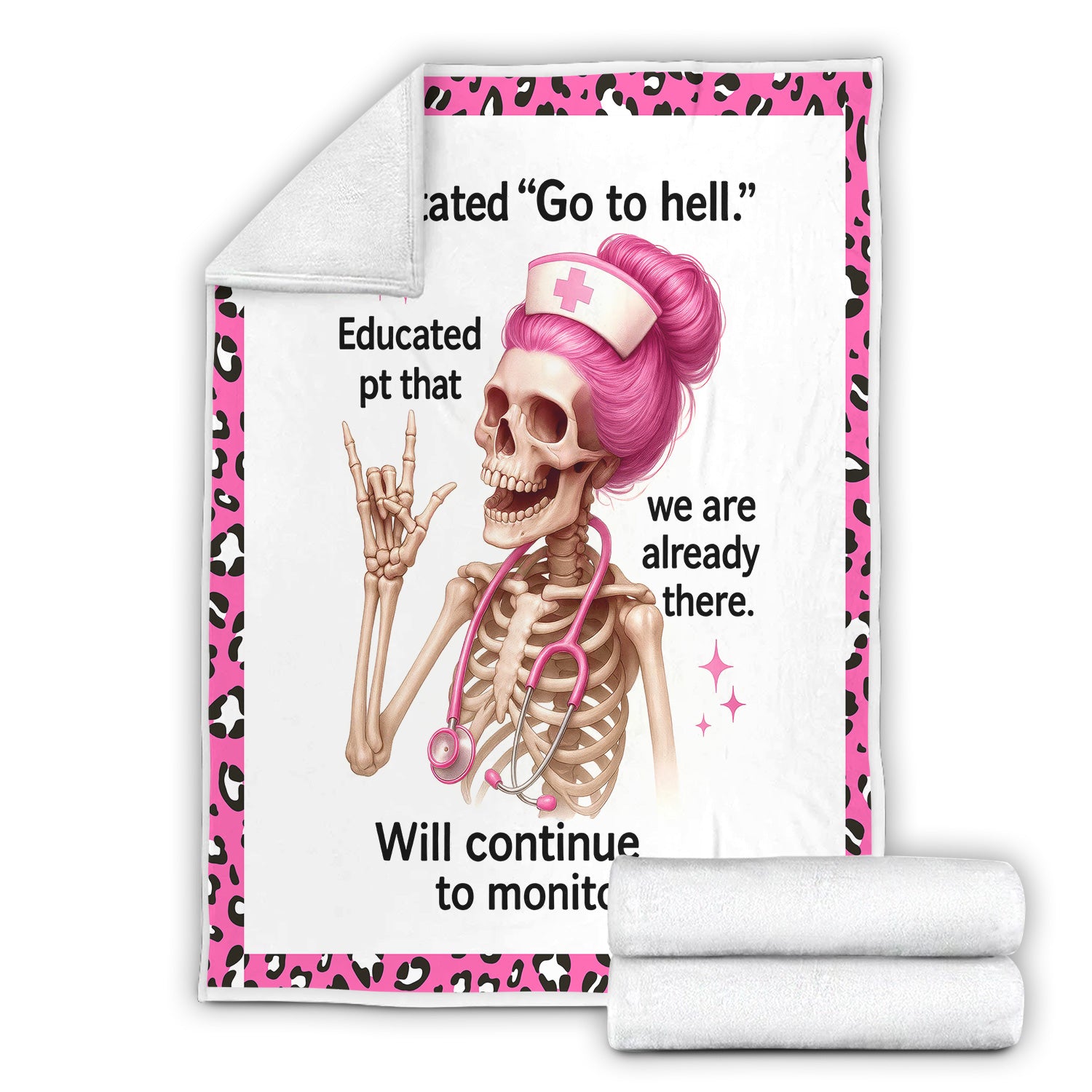 Custom Skeleton Nurse Blanket - Pink Hair & Sarcastic Quote - Hilarious Personalized Gift for RN, LPN, Healthcare Workers