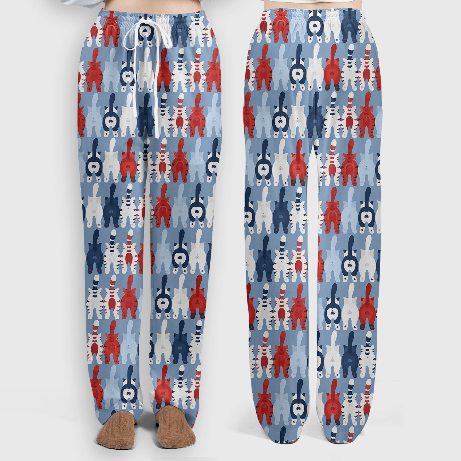Colorful Patriotic Cat Tail Pattern Scrub Set, Scrub Pants and V Neck Top