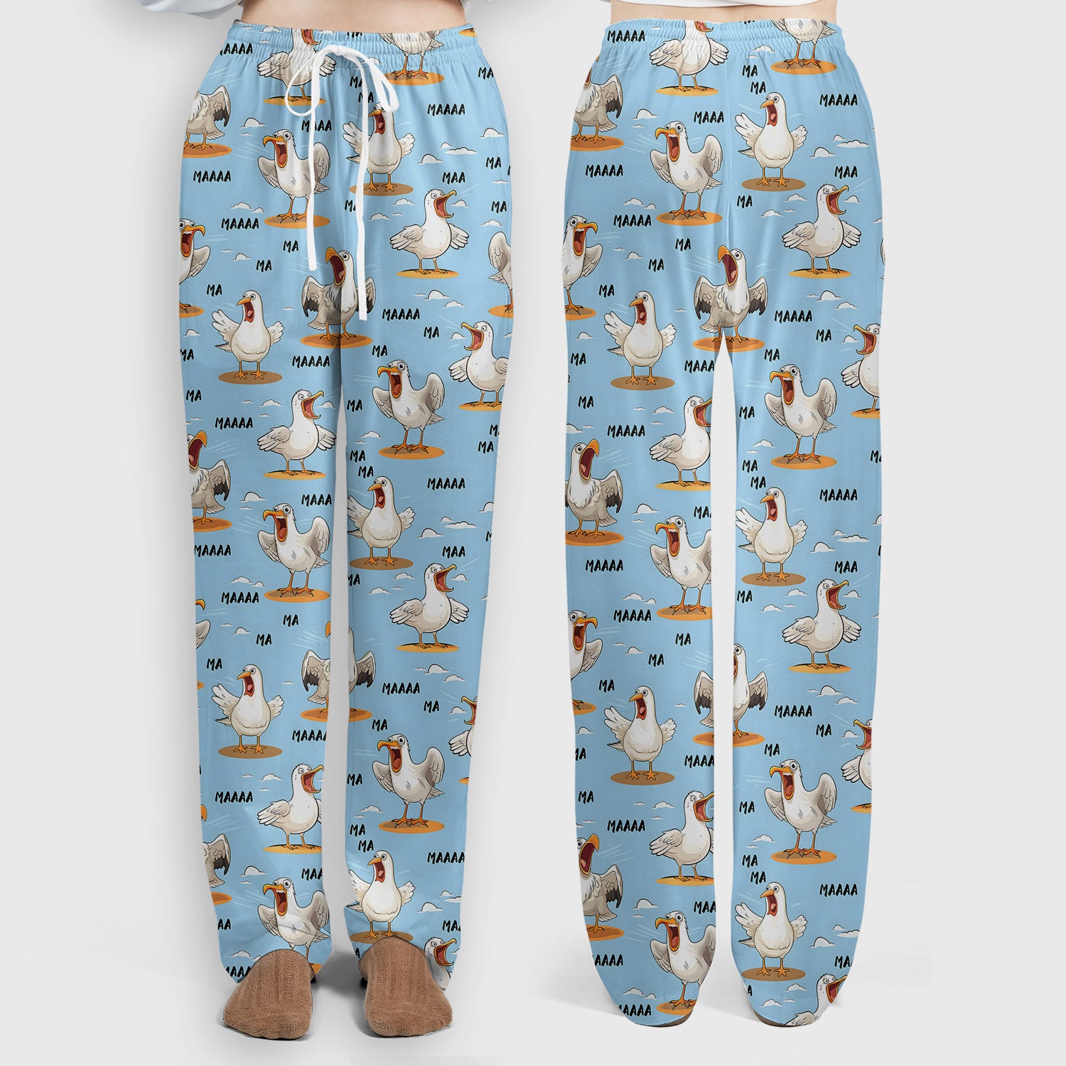 Funny Screaming Seagull Sky Pattern Scrub Set, Scrub Pants and V Neck Top