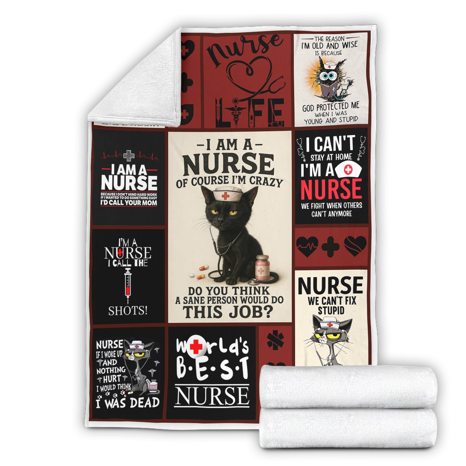 Personalized Nurse Blanket - Funny Nurse Quotes, Cat & Life Designs - Custom Gift for RN, LPN, Healthcare Workers - Multiple Designs Available