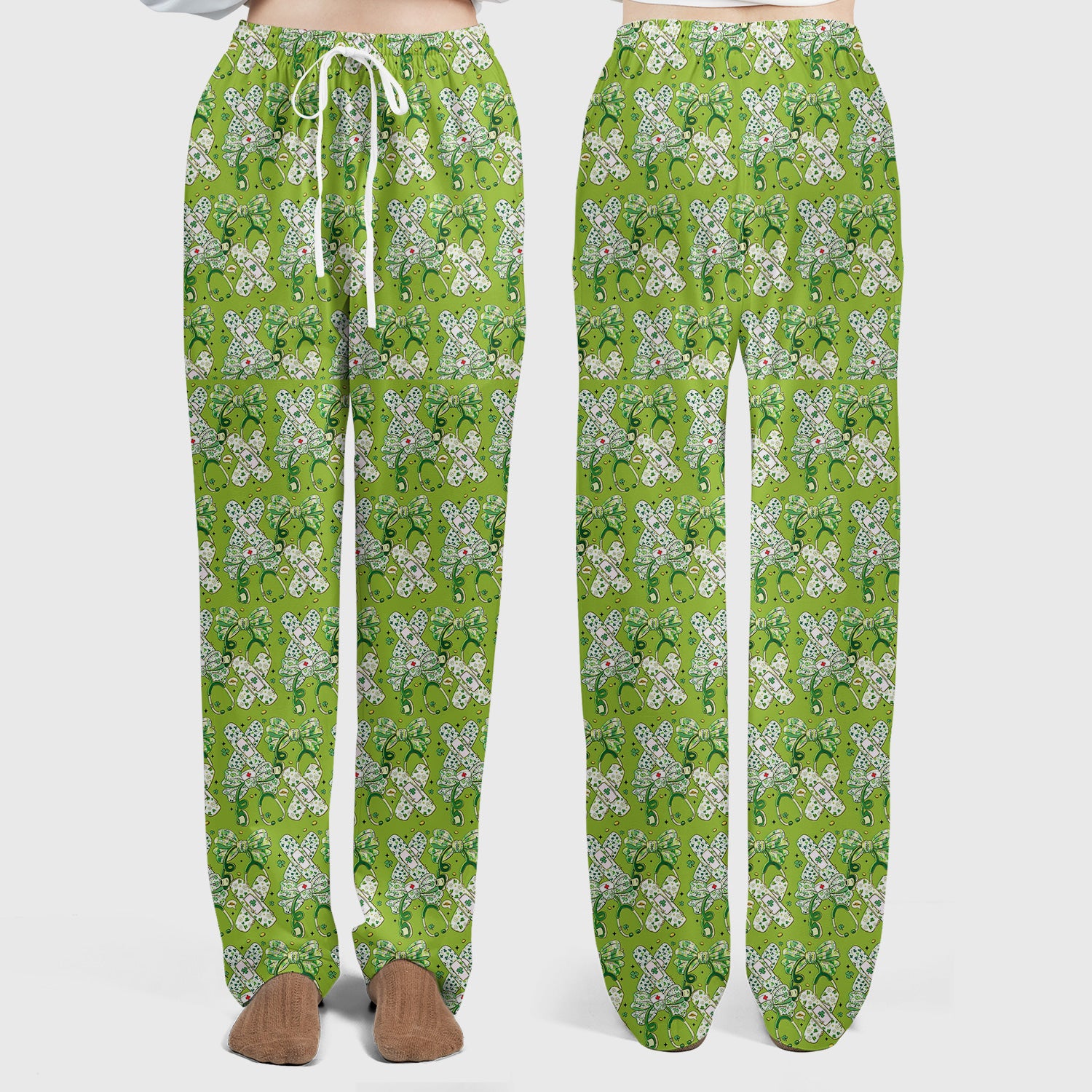 St Patrick Shamrock Stethoscope Bow Print Scrub Set, Breathable Med Uniform