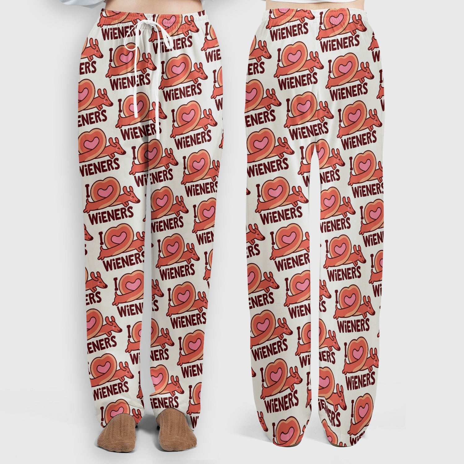 I Love Wieners Dachshund Heart Pattern Scrub Set, Scrub Pants and V Neck Top