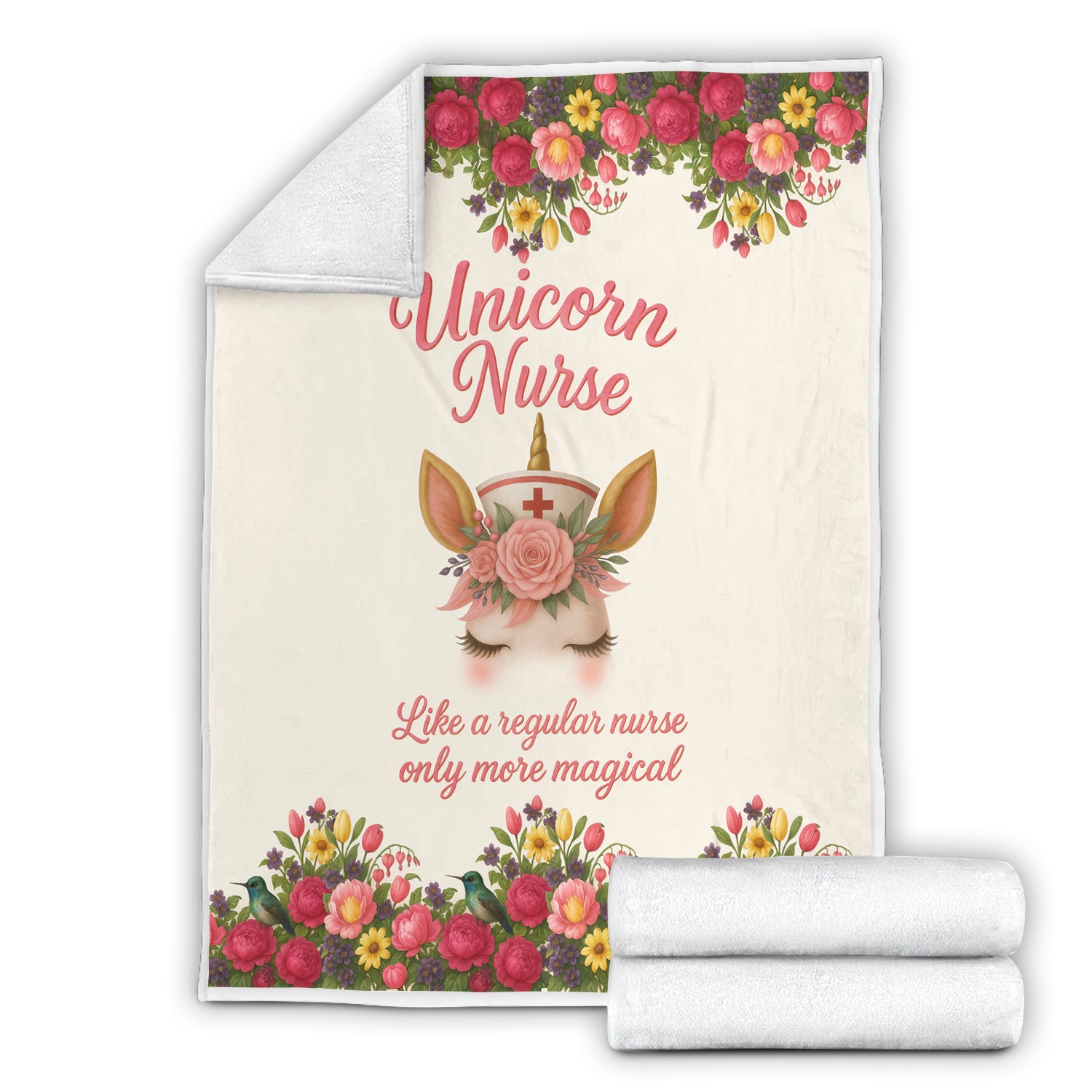 Personalized Cute Unicorn Nurse Throw Blanket - Magical Floral Pattern for Nurses & Healthcare Workers - Thoughtful & Cozy Gift for Women RN LPN CNA